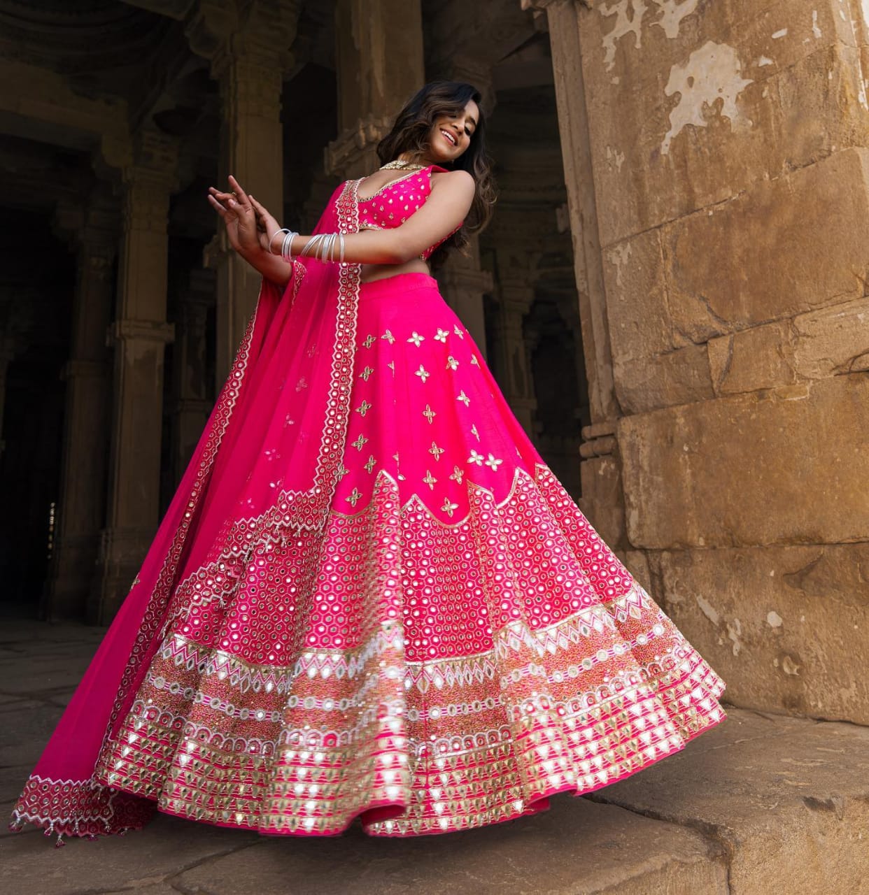 Pink Color Embroidery Work Bridal Lehenga Choli