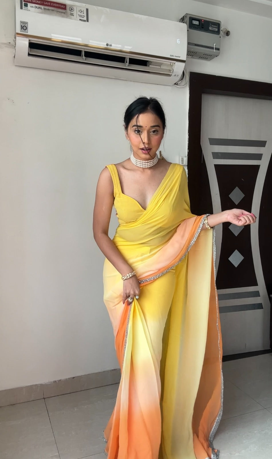 Alia Bhatt Glimmering Yellow Color Bollywood Style Ready To Wear Saree