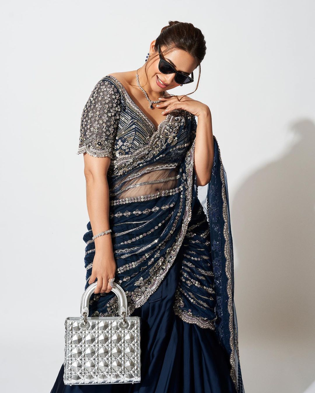 Delightful Blue Color Vichitra Ready To Wear Lehenga Saree