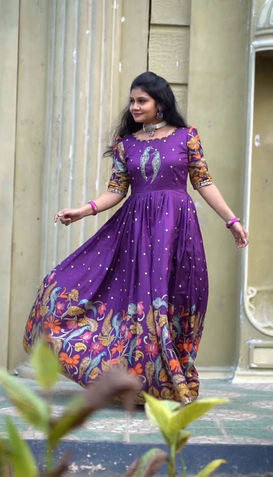 Captivating  Purple Color Kalamkari Print Long Gown