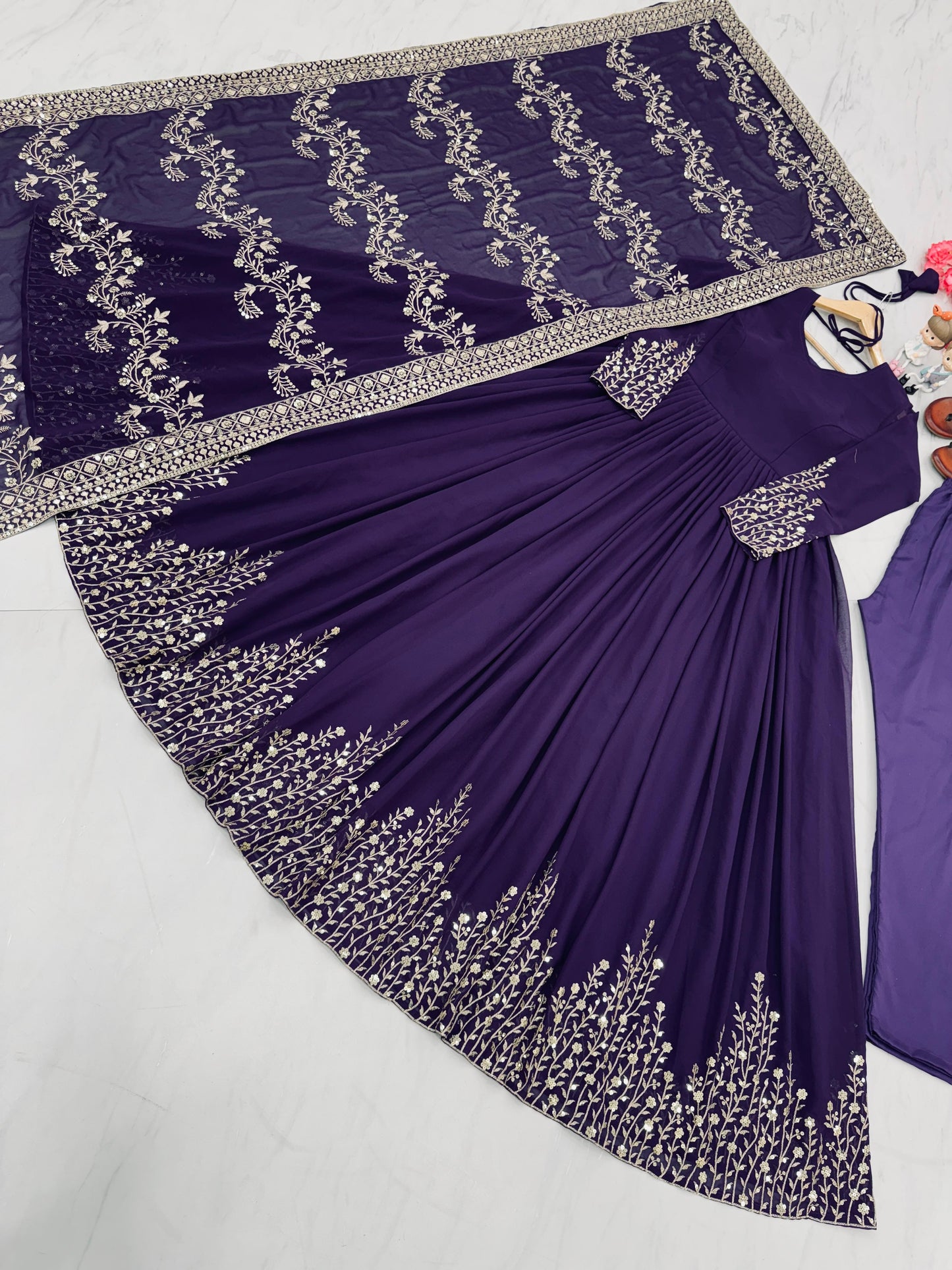 Lovely Sequence Embroidery Work Purple Color Gown With Dupatta