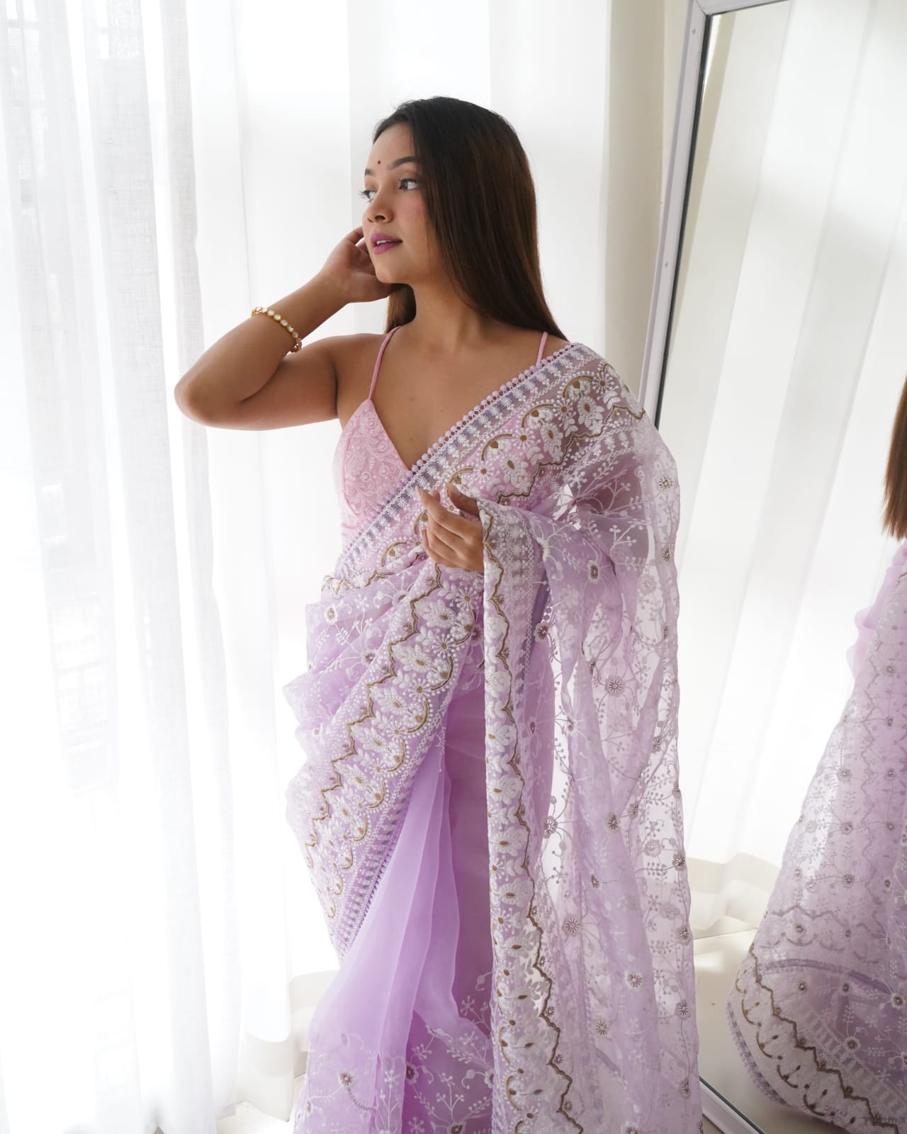 Party Wear Organza Silk Light Purple Color Saree