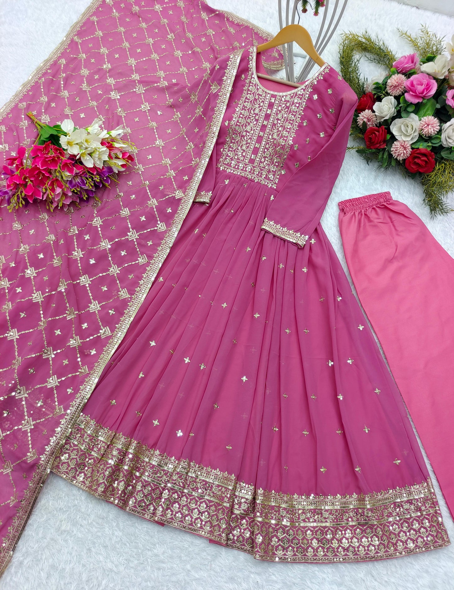 Captivating Sequence Work Pink Color Anarkali Gown