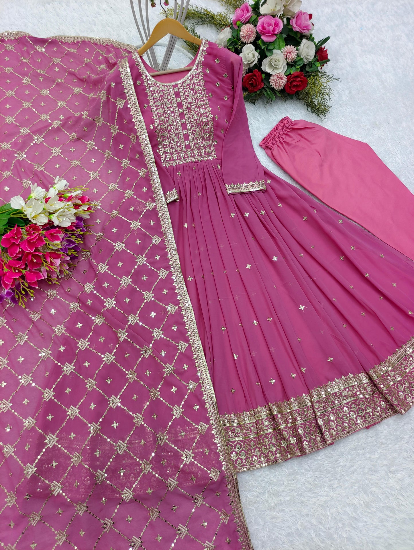 Captivating Sequence Work Pink Color Anarkali Gown