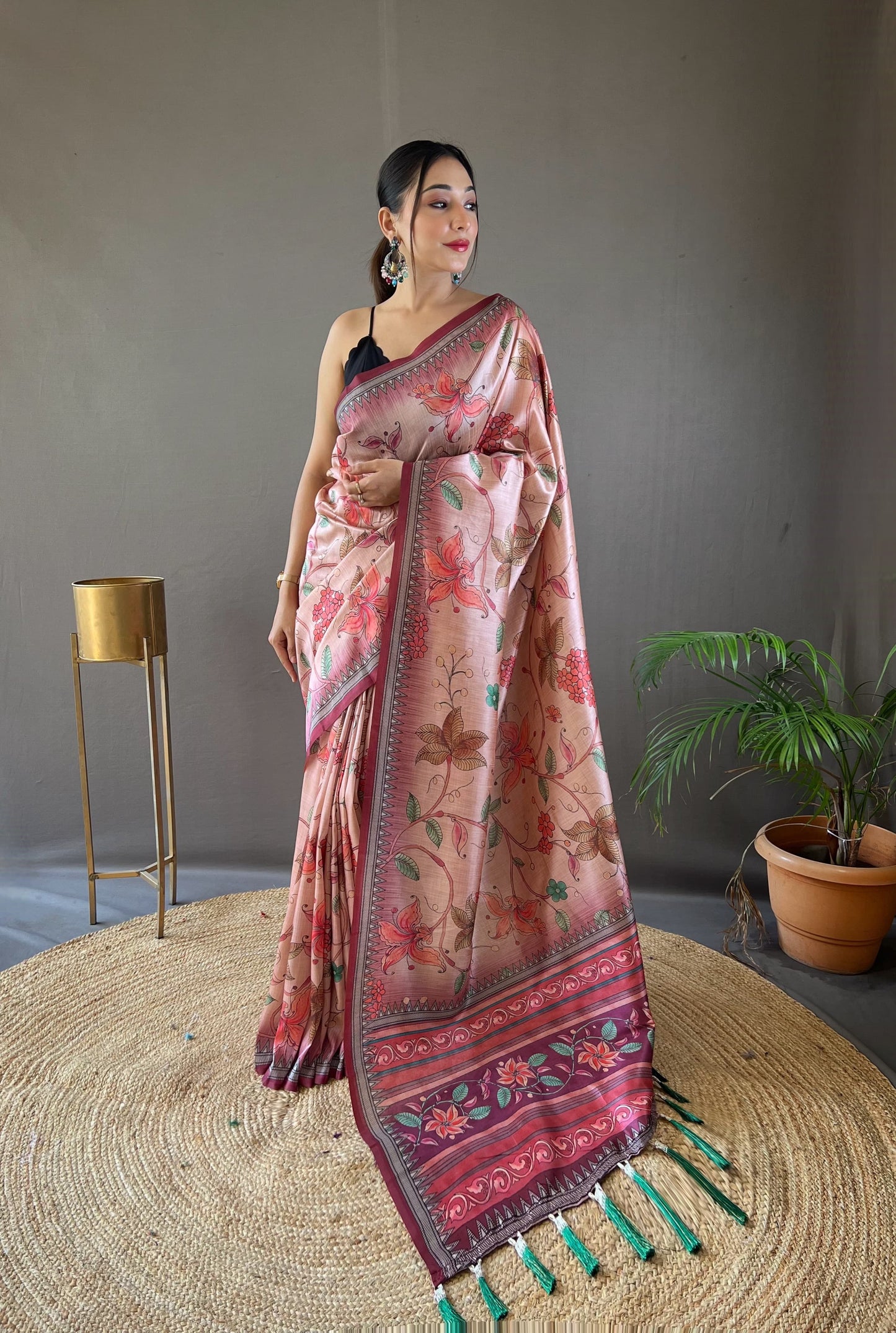 Stylish Digital Print Design Pink Color Silk Saree