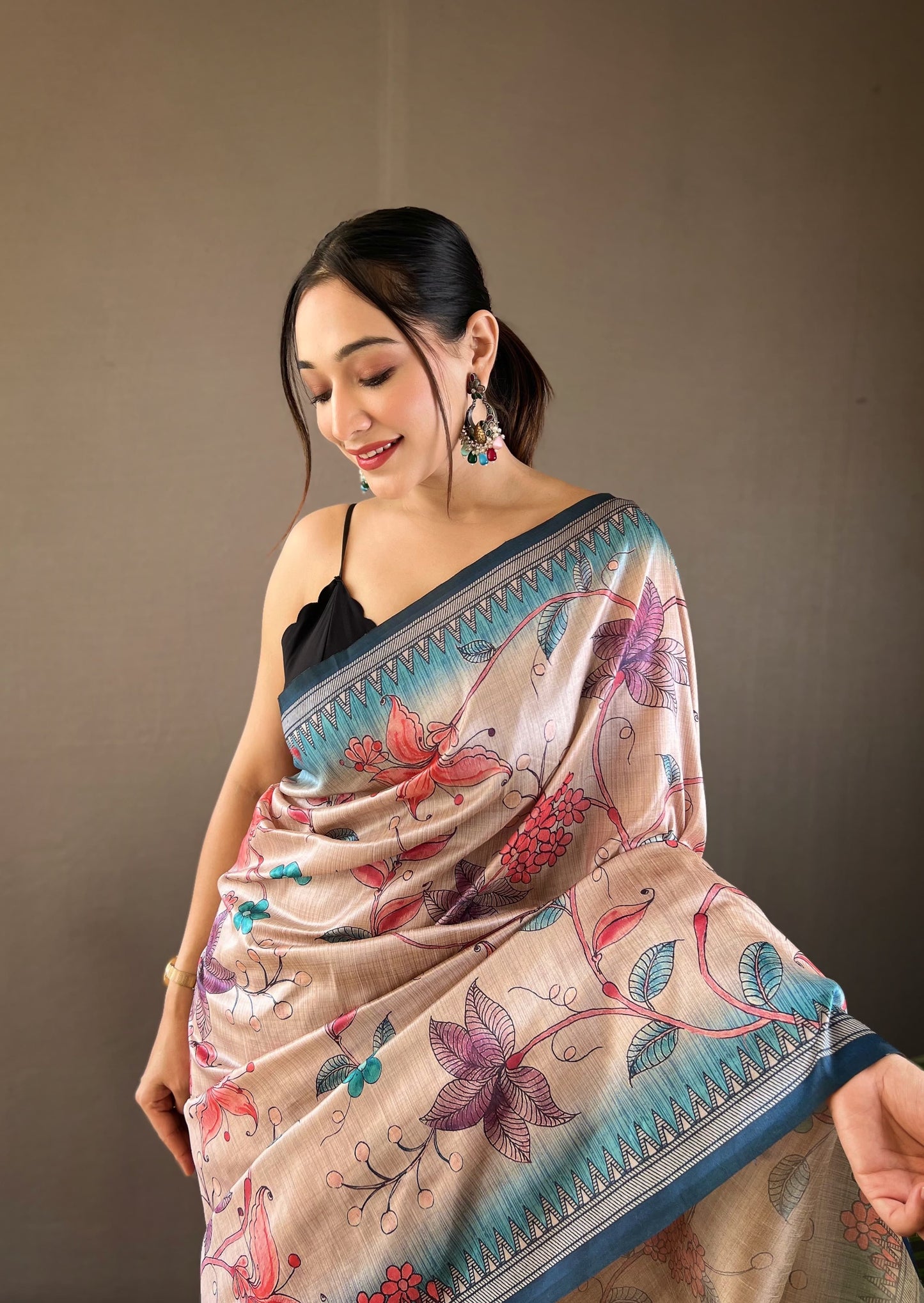 Stylish Digital Print Design Sky Blue Color Silk Saree