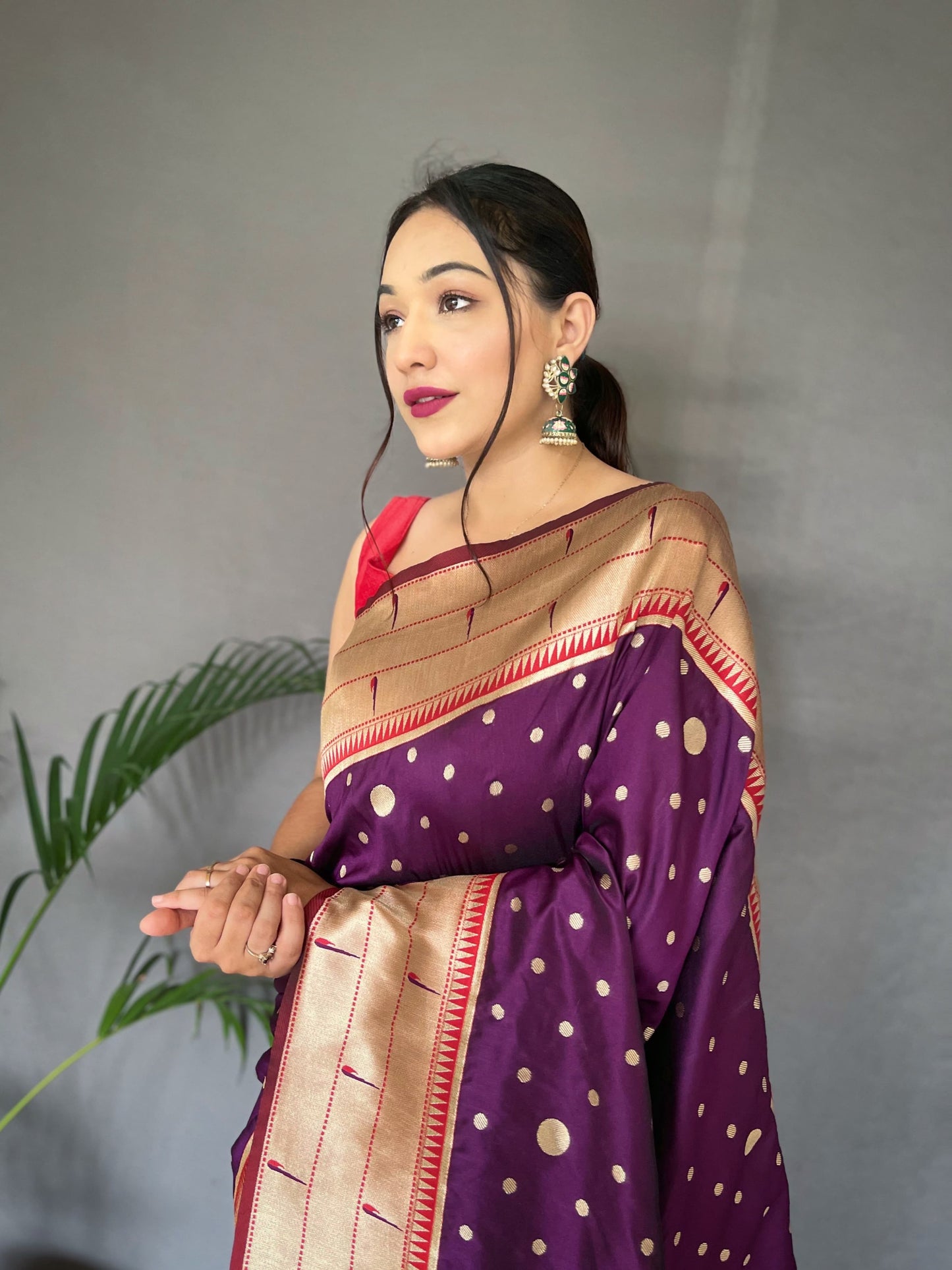 Traditional Wear Purple Paithani Silk Saree With Zari Weaving Work