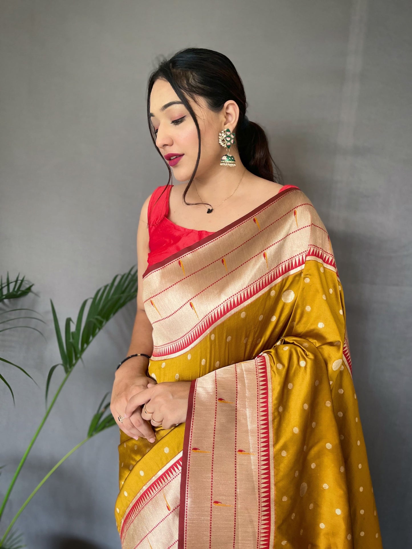 Traditional Wear Mustard Paithani Silk Saree With Zari Weaving Work