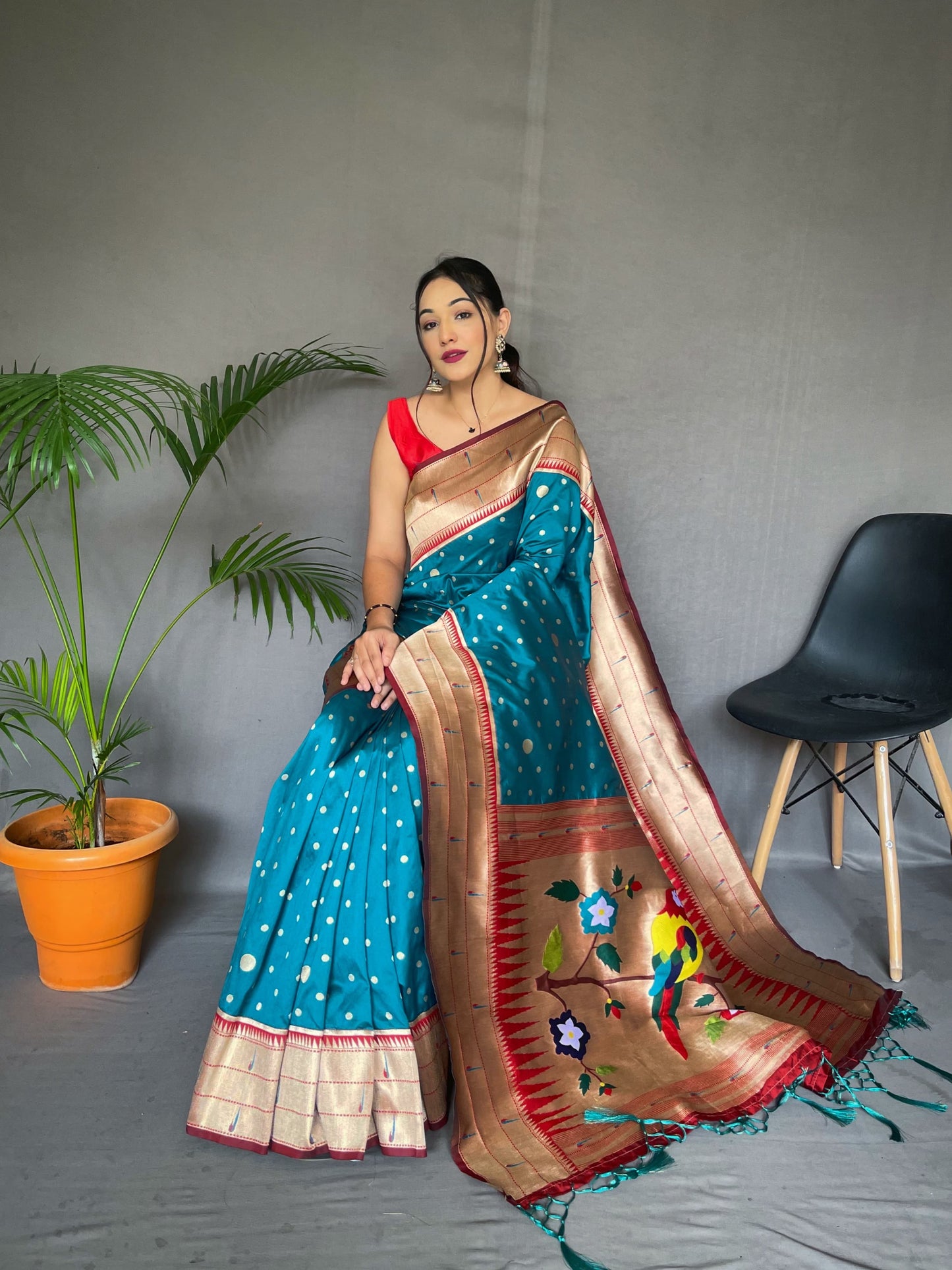 Traditional Wear Sky Blue Paithani Silk Saree With Zari Weaving Work