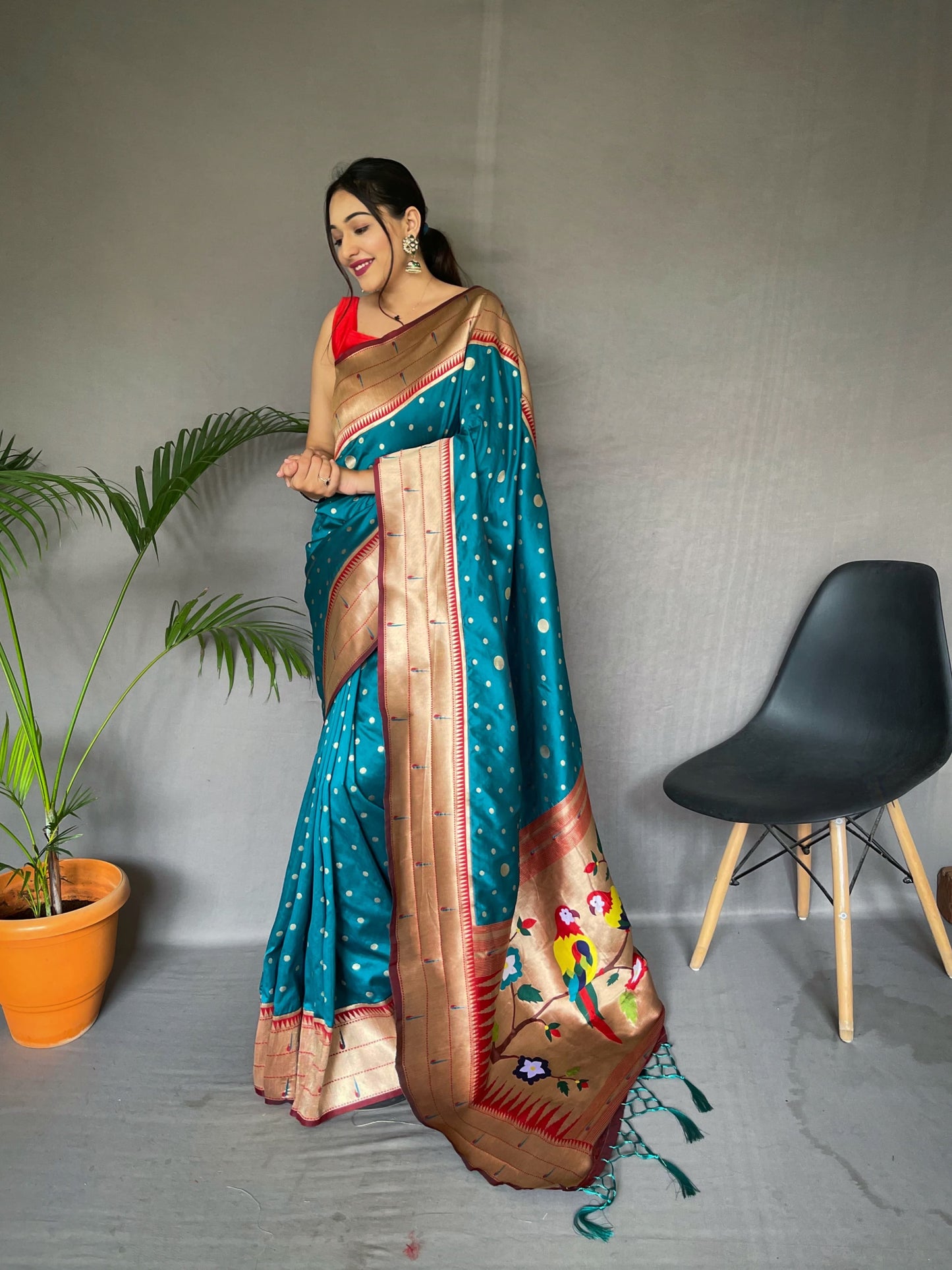 Traditional Wear Sky Blue Paithani Silk Saree With Zari Weaving Work