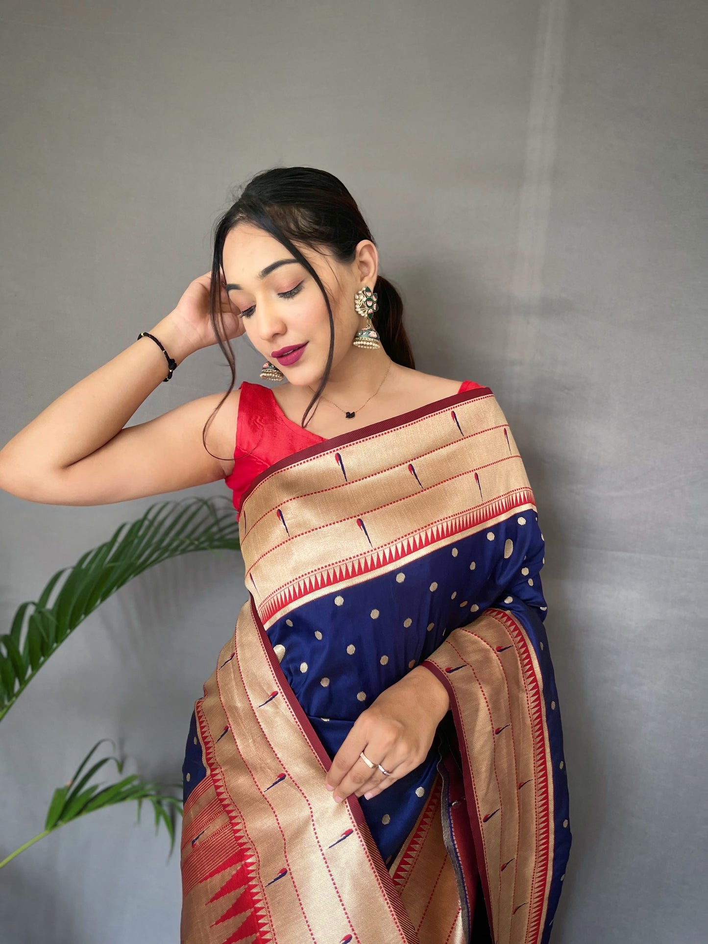 Traditional Wear Navy Blue Paithani Silk Saree With Zari Weaving Work