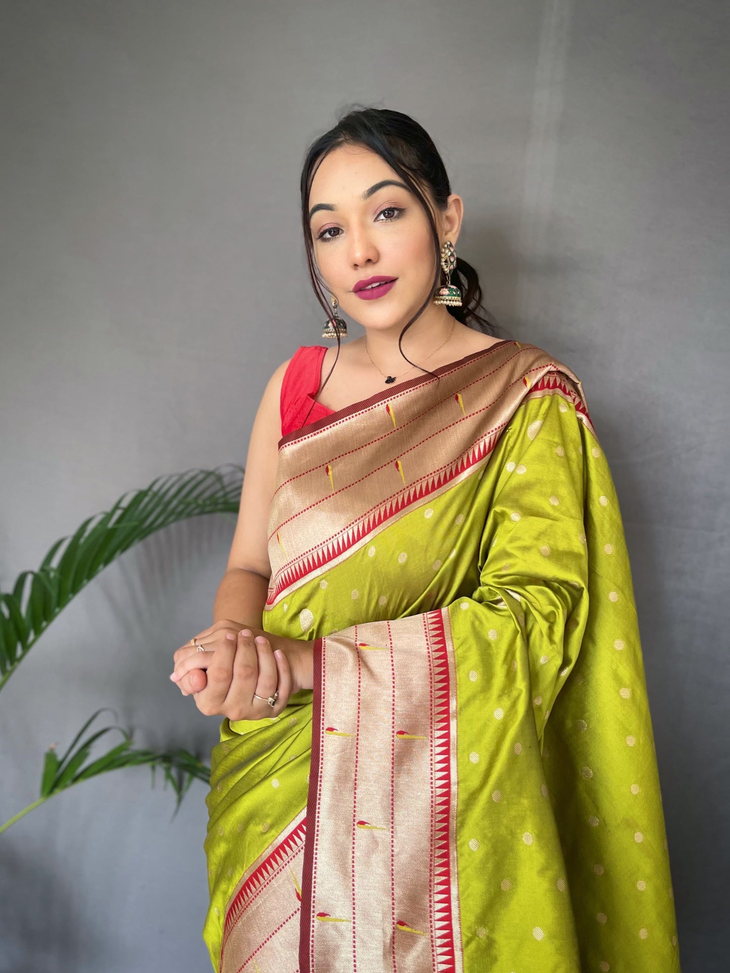 Traditional Wear Parrot Paithani Silk Saree With Zari Weaving Work