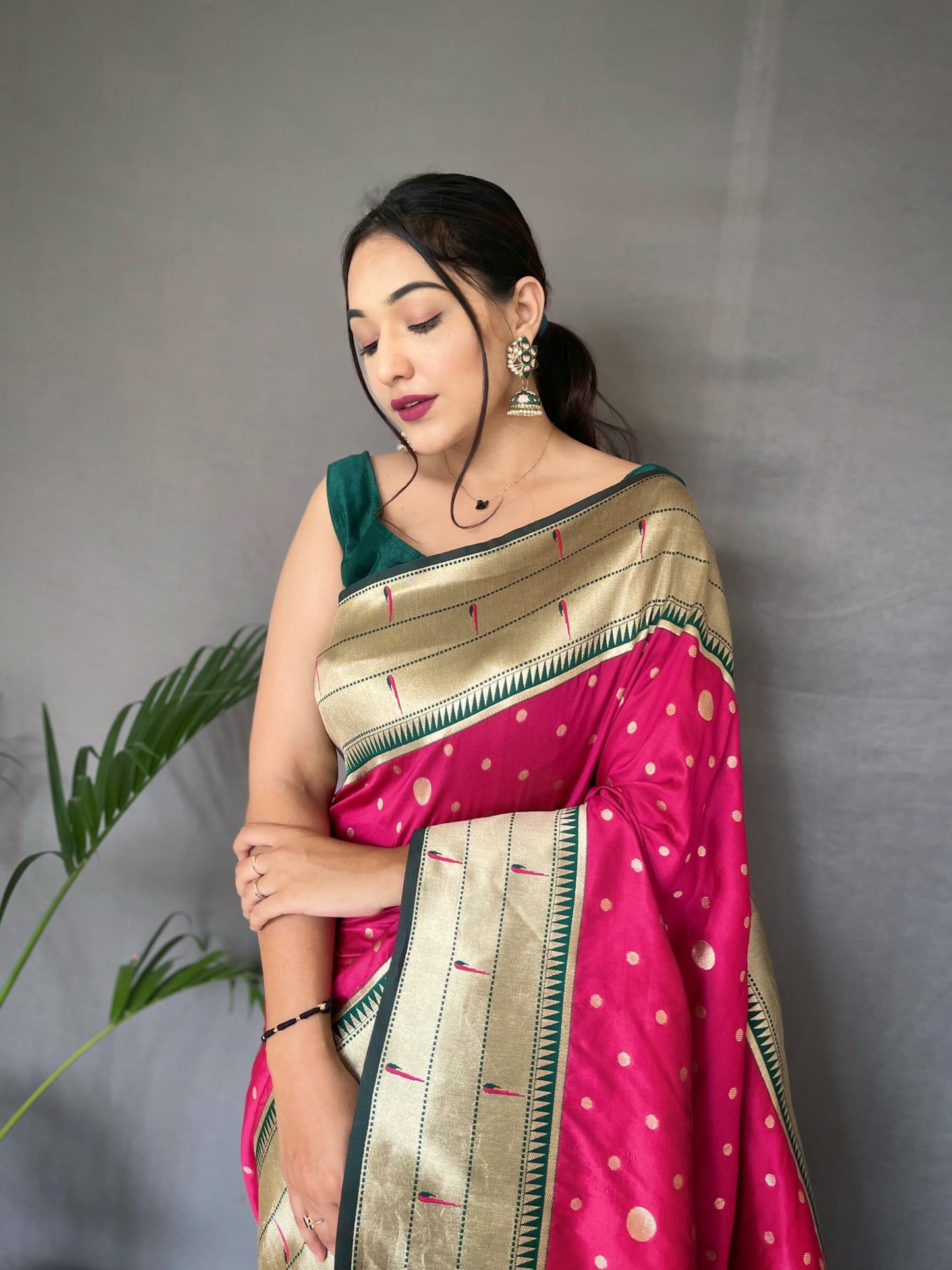 Traditional Wear Pink Paithani Silk Saree With Zari Weaving Work