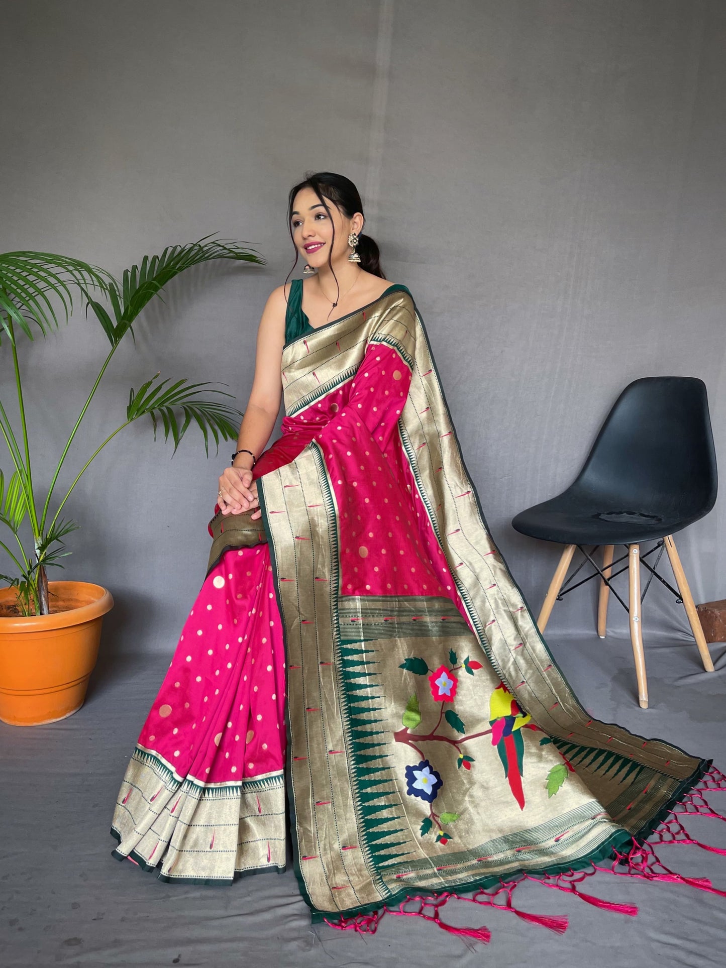 Traditional Wear Pink Paithani Silk Saree With Zari Weaving Work