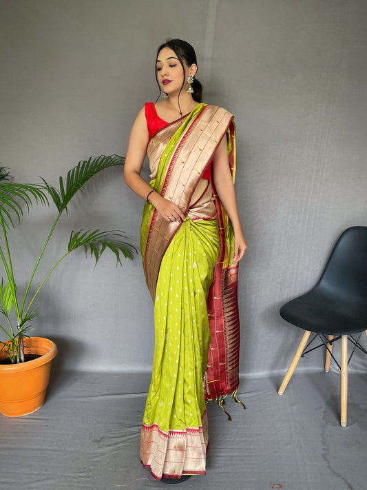 Traditional Wear Parrot Paithani Silk Saree With Zari Weaving Work