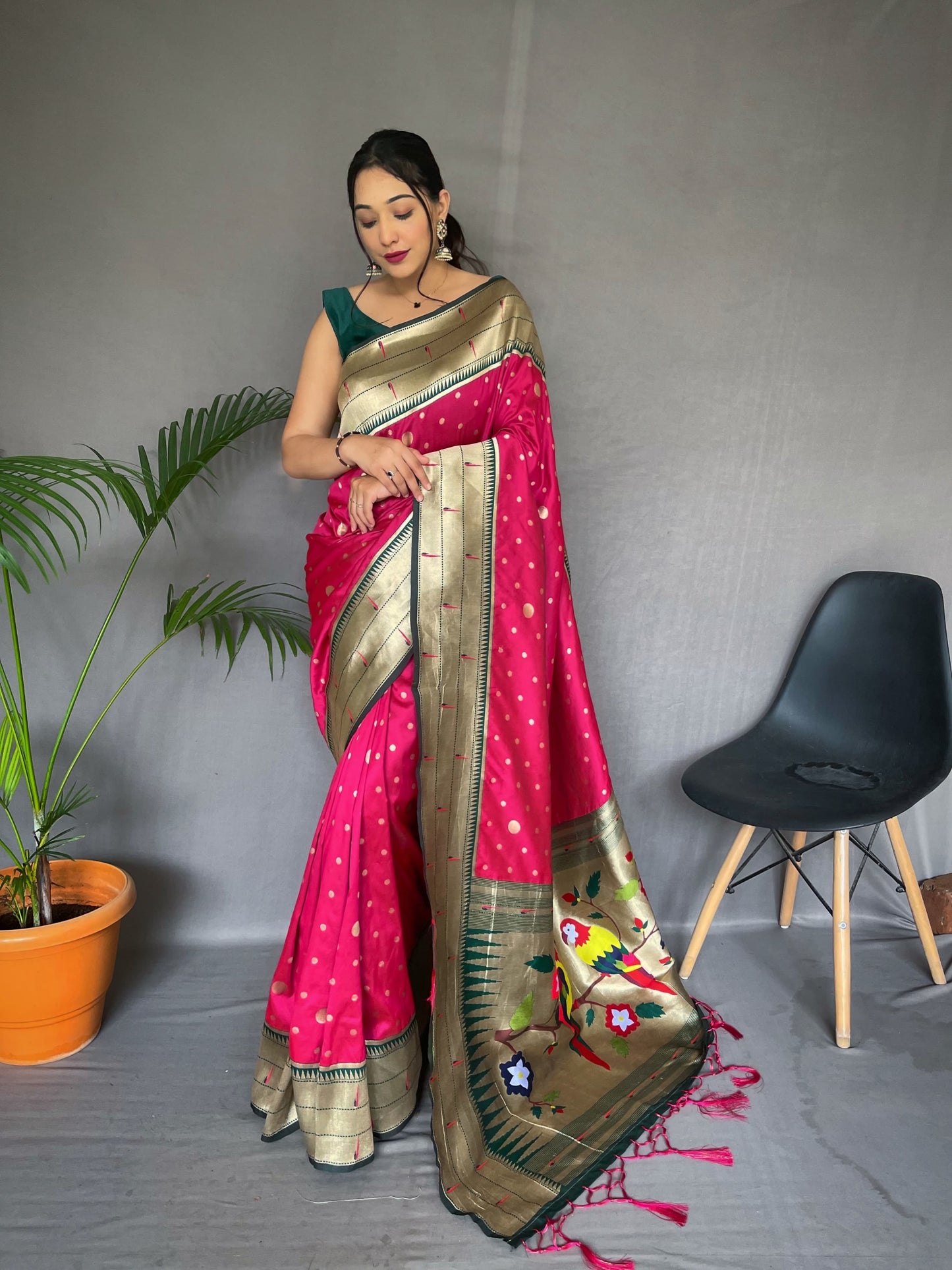 Traditional Wear Pink Paithani Silk Saree With Zari Weaving Work