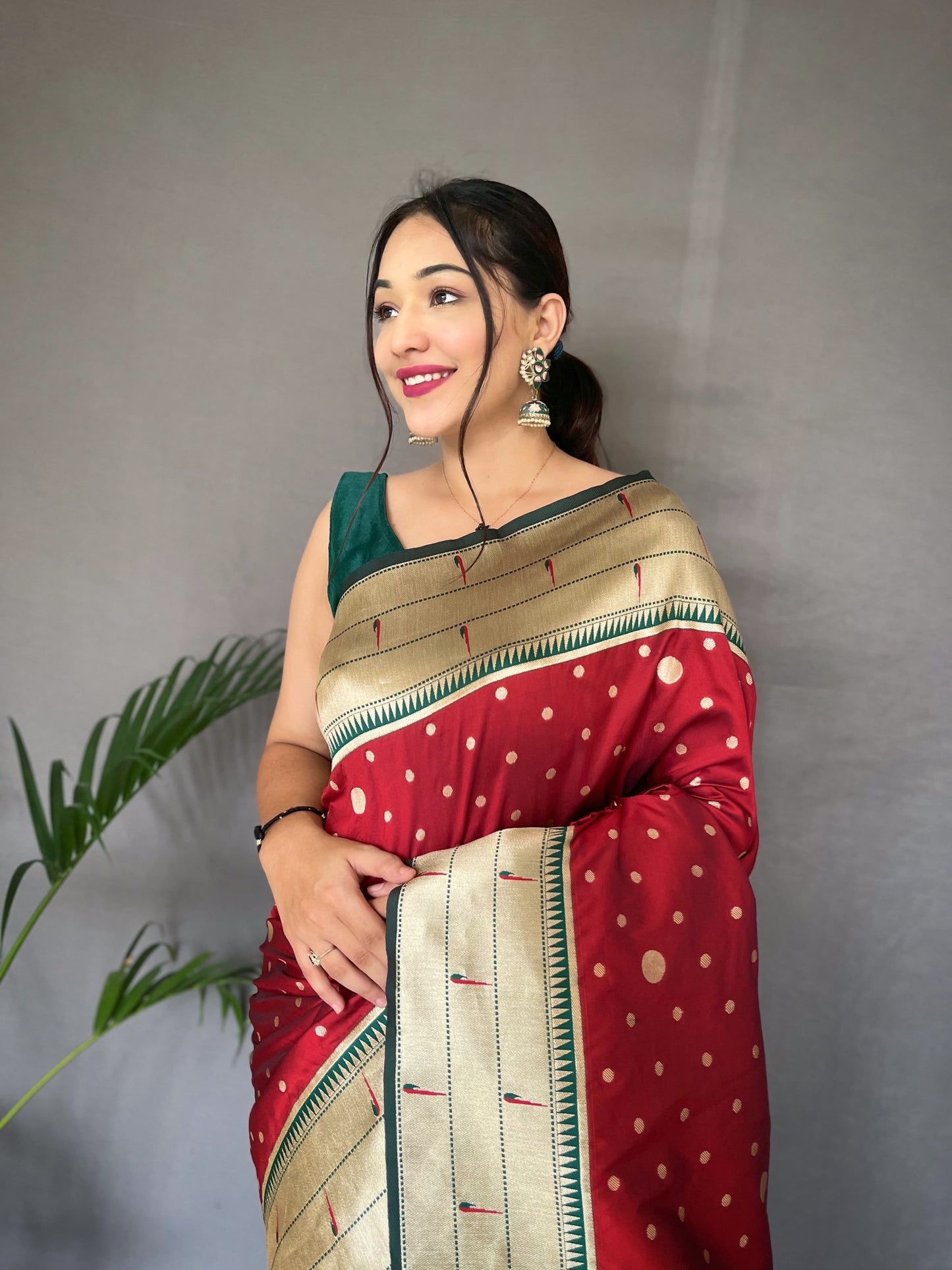 Traditional Wear Red Paithani Silk Saree With Zari Weaving Work