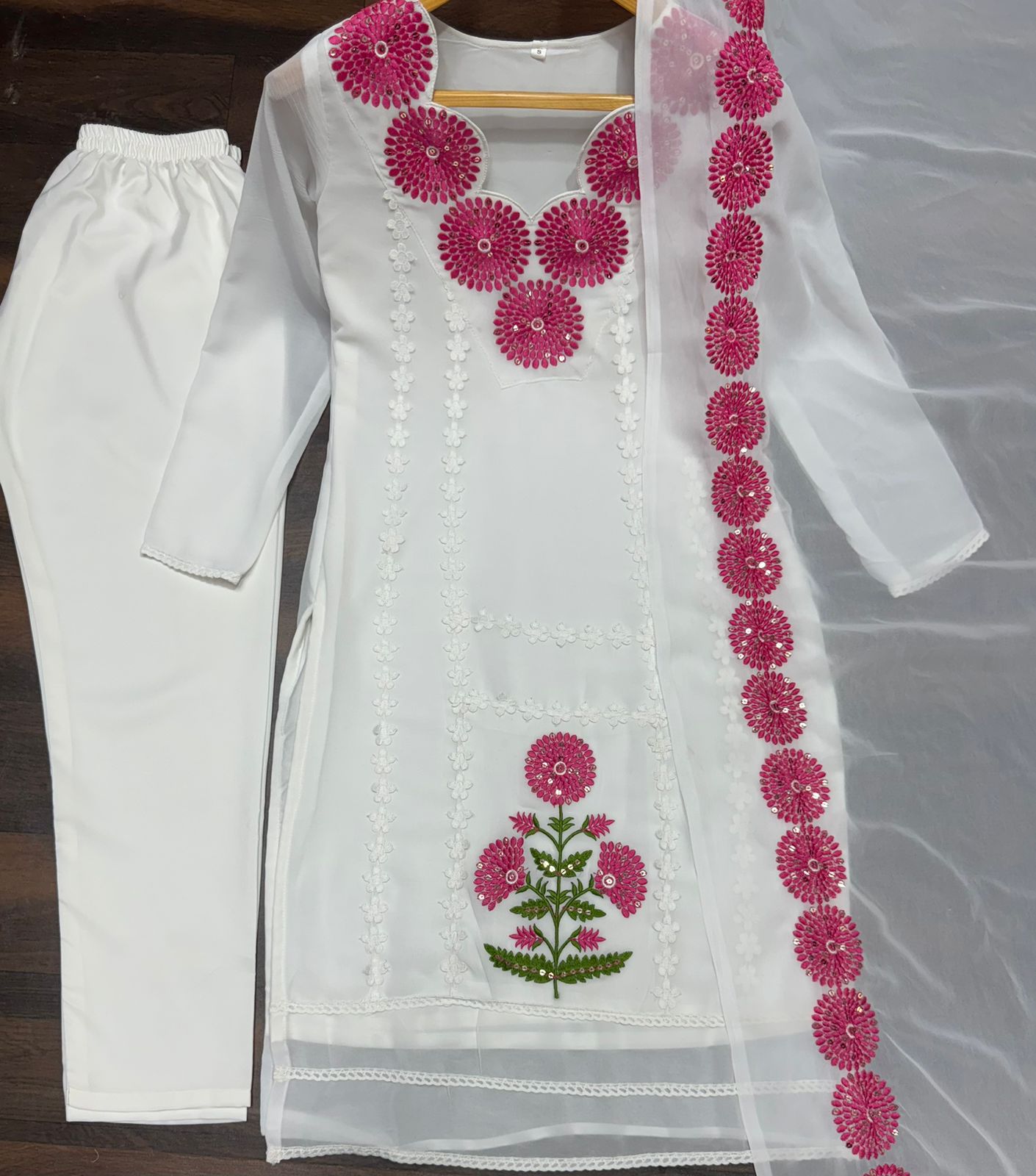 Classic Embroidery Work White Color With Pink Design Salwar Suit