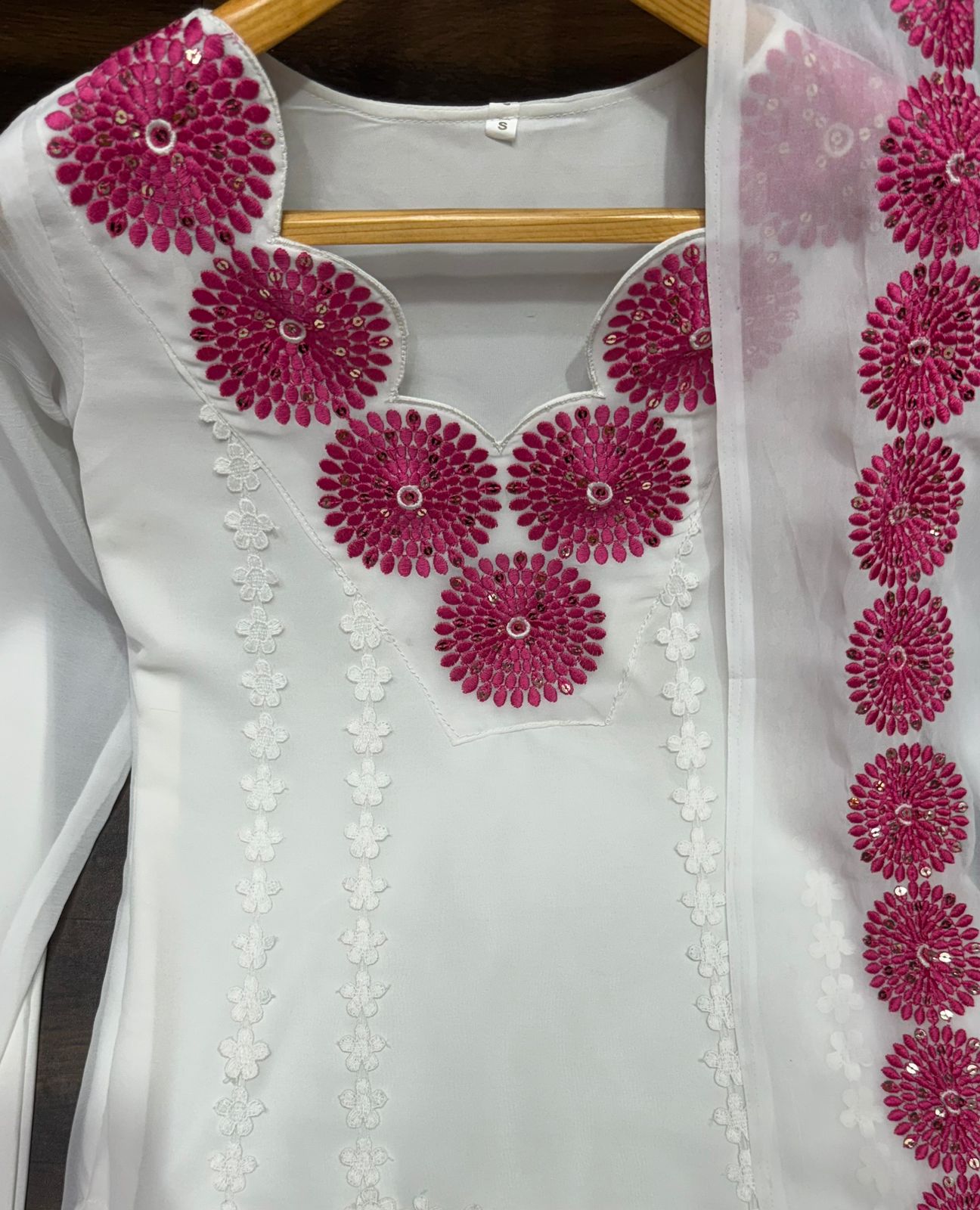 Classic Embroidery Work White Color With Pink Design Salwar Suit