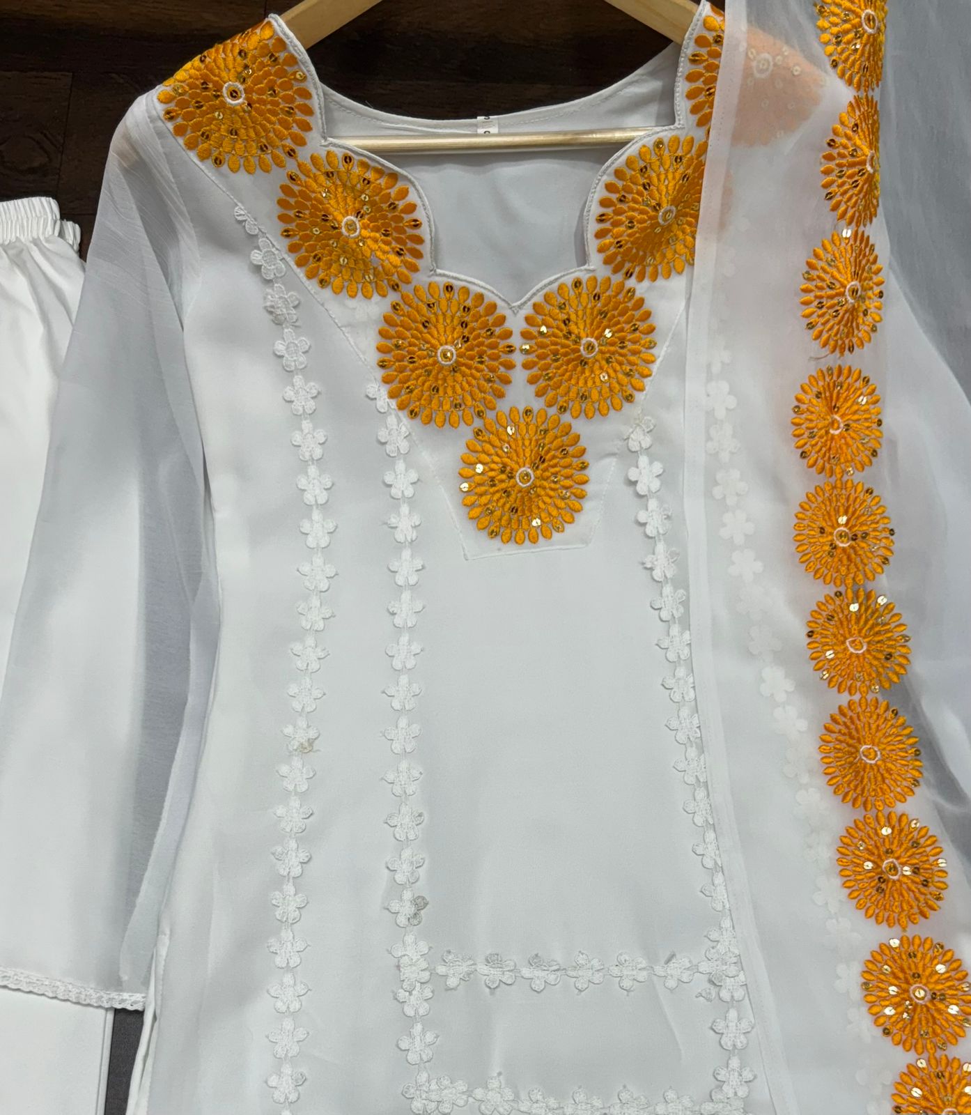 Classic Embroidery Work White Color With Yellow Design Salwar Suit