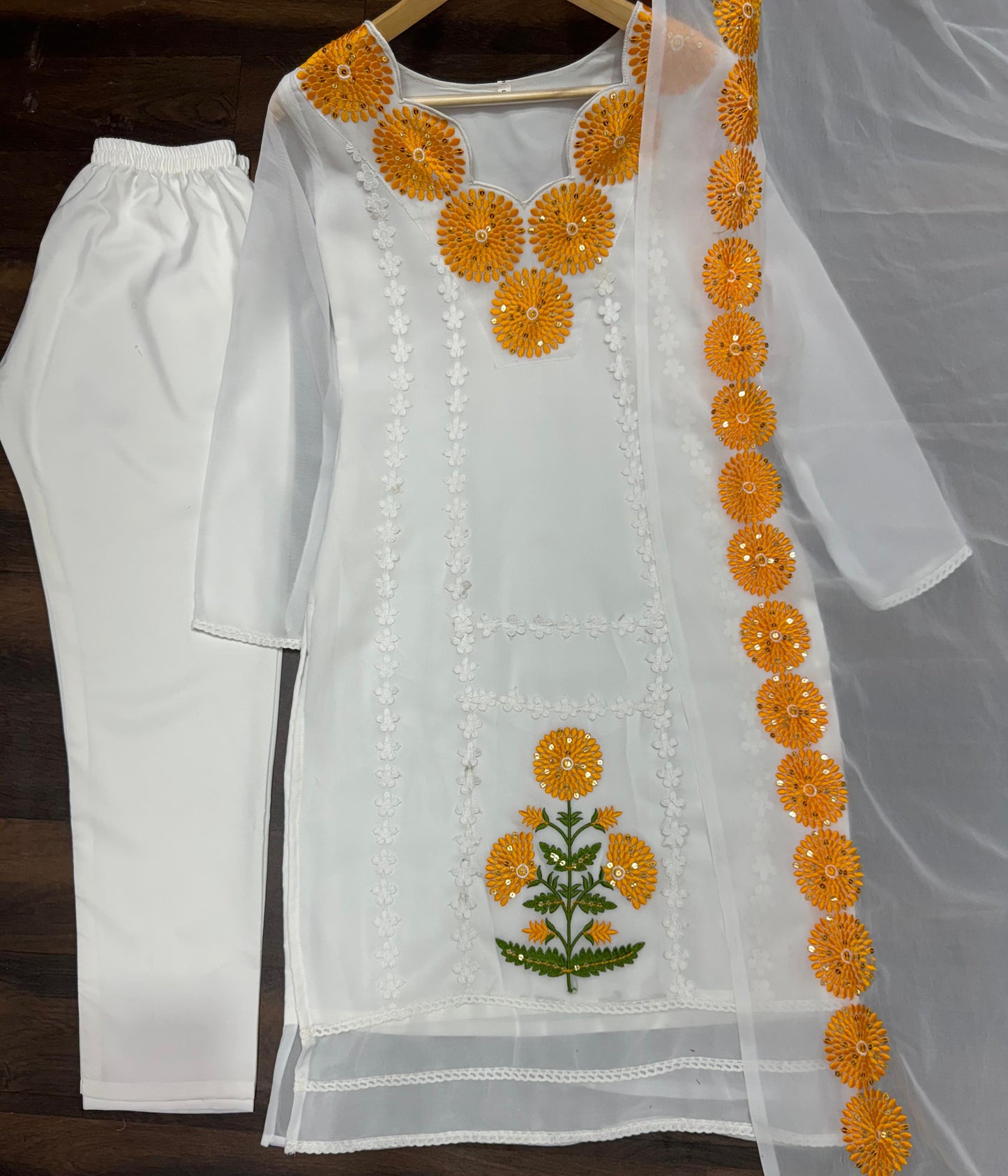 Classic Embroidery Work White Color With Yellow Design Salwar Suit