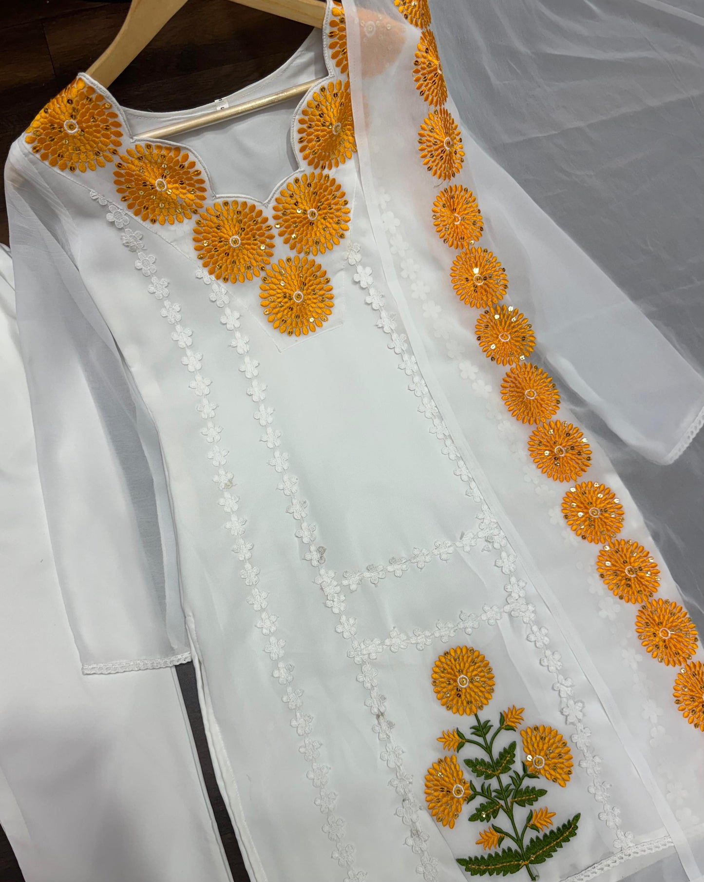 Classic Embroidery Work White Color With Yellow Design Salwar Suit