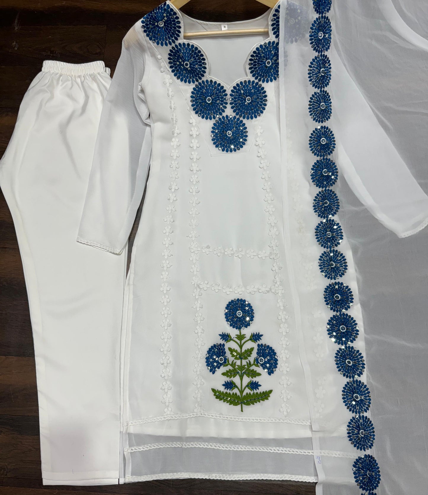 Classic Embroidery Work White Color With Blue Design Salwar Suit