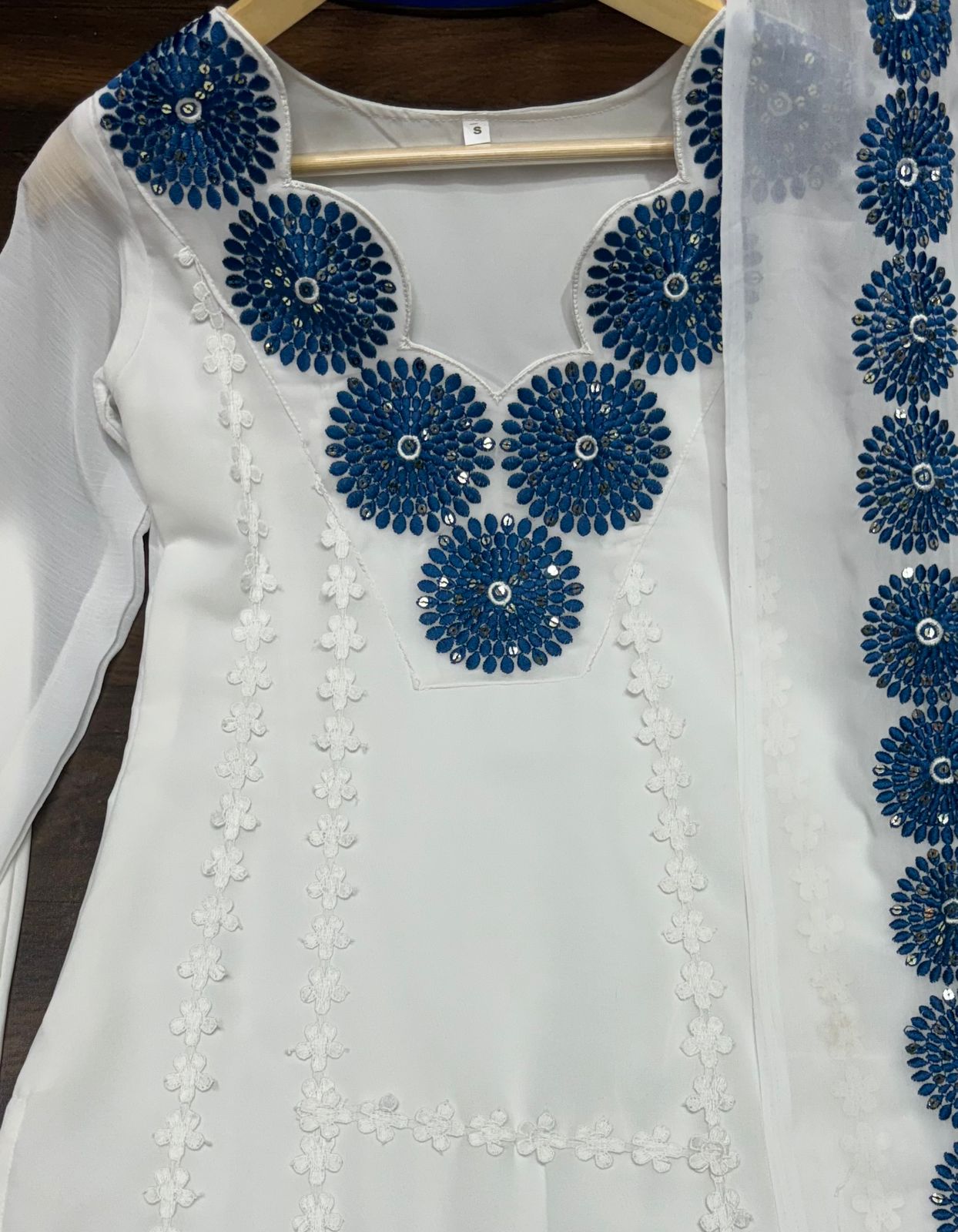 Classic Embroidery Work White Color With Blue Design Salwar Suit