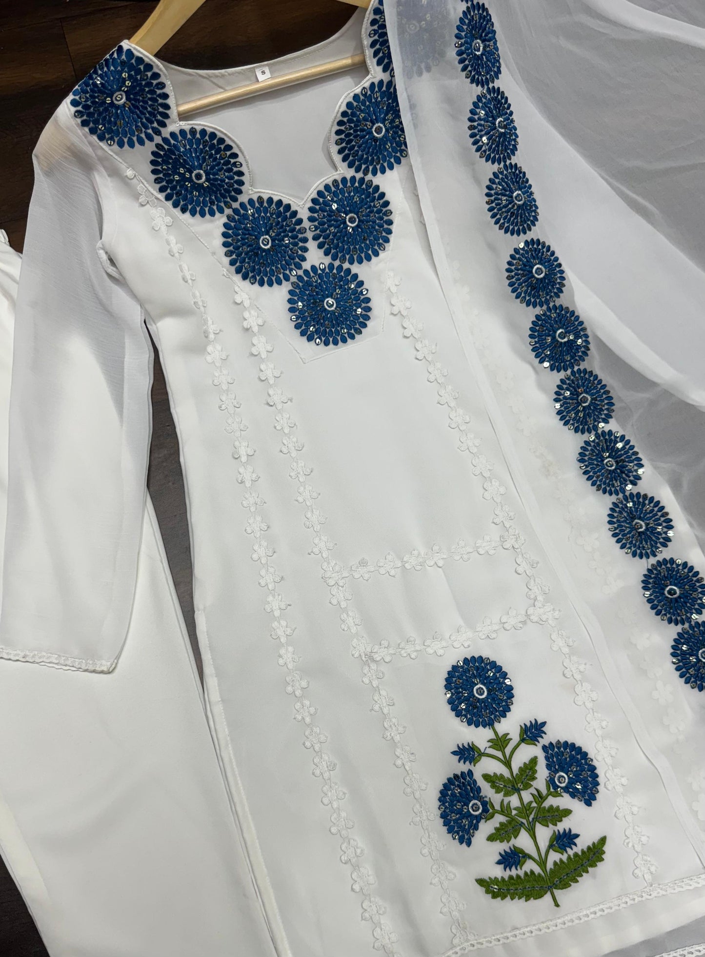 Classic Embroidery Work White Color With Blue Design Salwar Suit