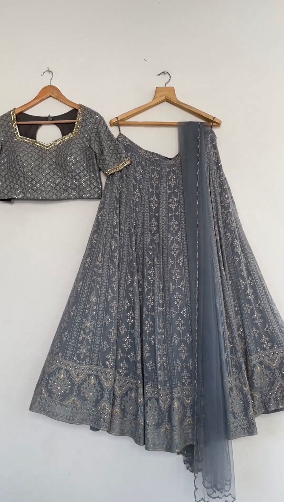 Captivating Grey Color Thread Work Lehenga Choli