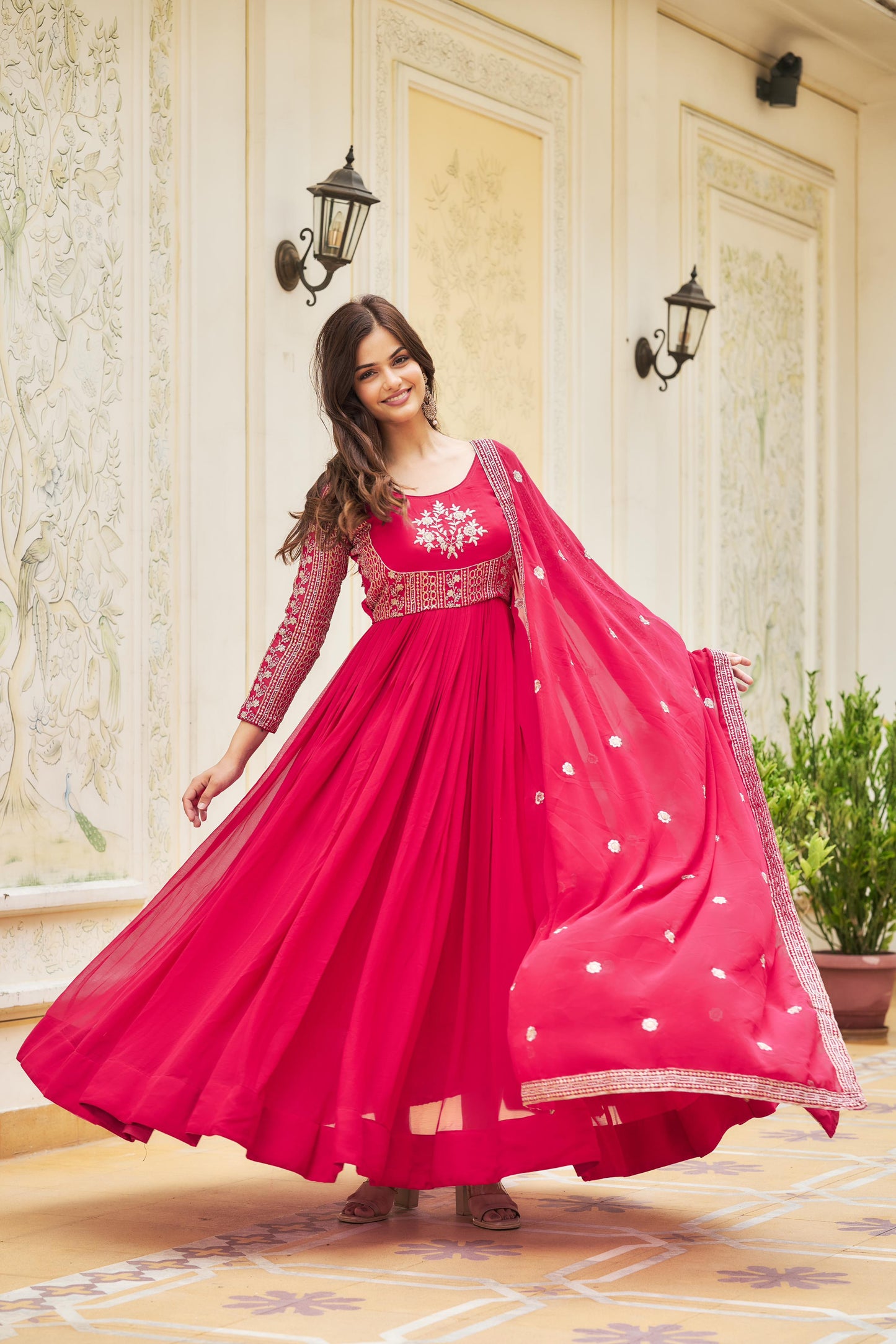 Pink Color Georgette Sequence Embroidery Work Gown