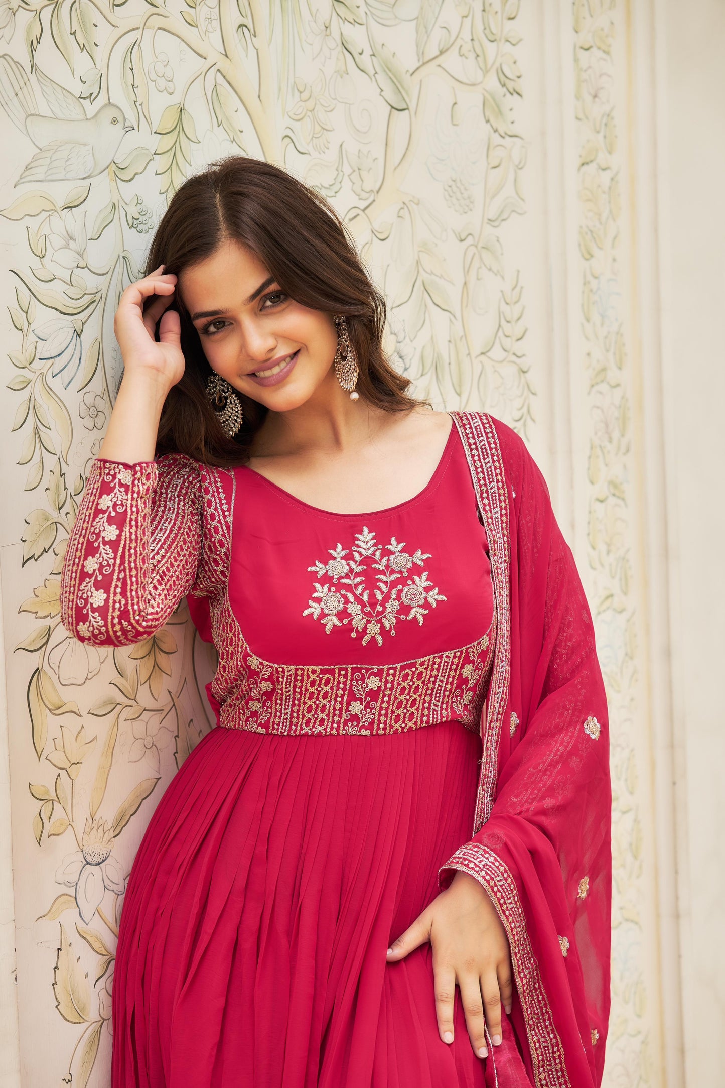 Pink Color Georgette Sequence Embroidery Work Gown