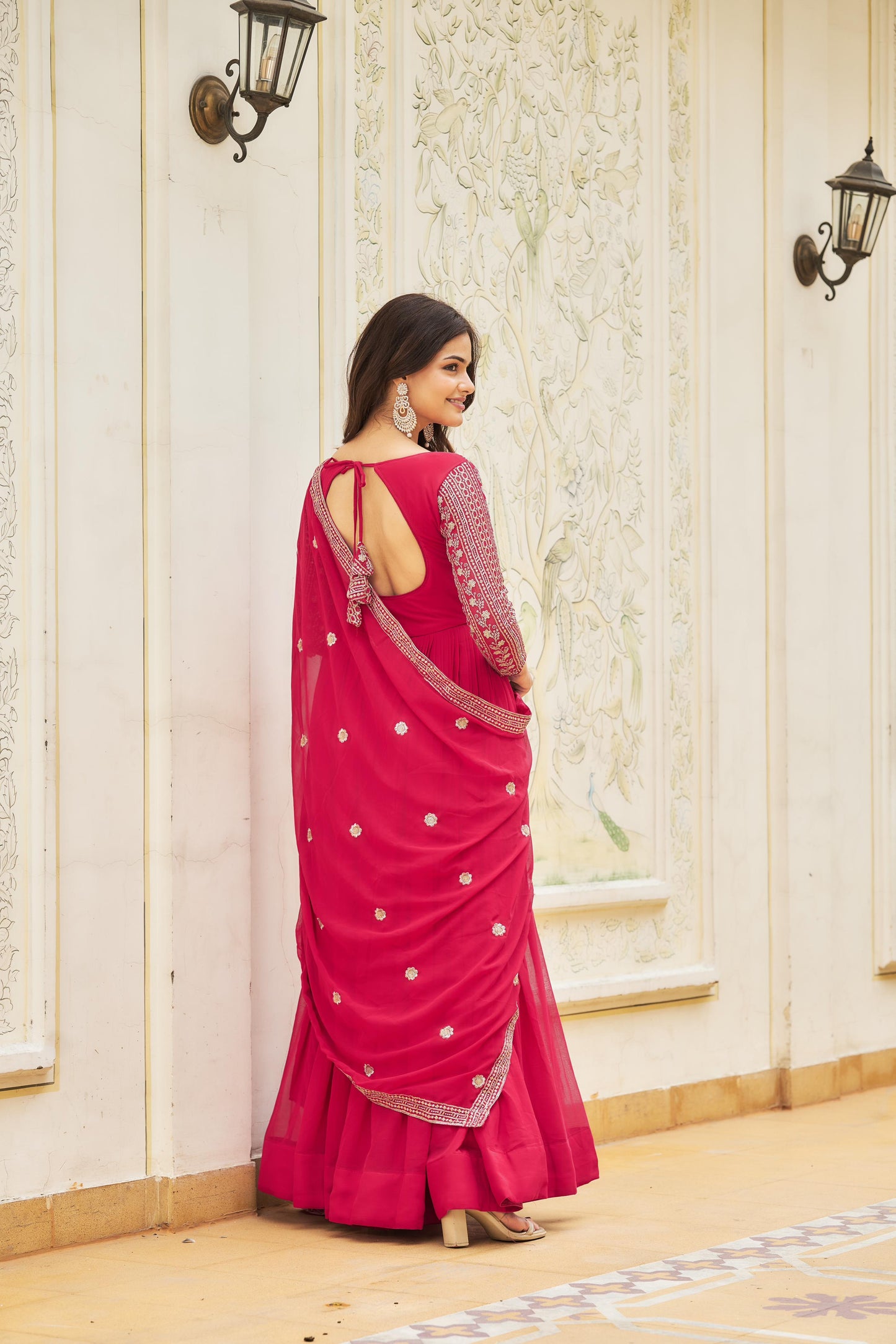 Pink Color Georgette Sequence Embroidery Work Gown