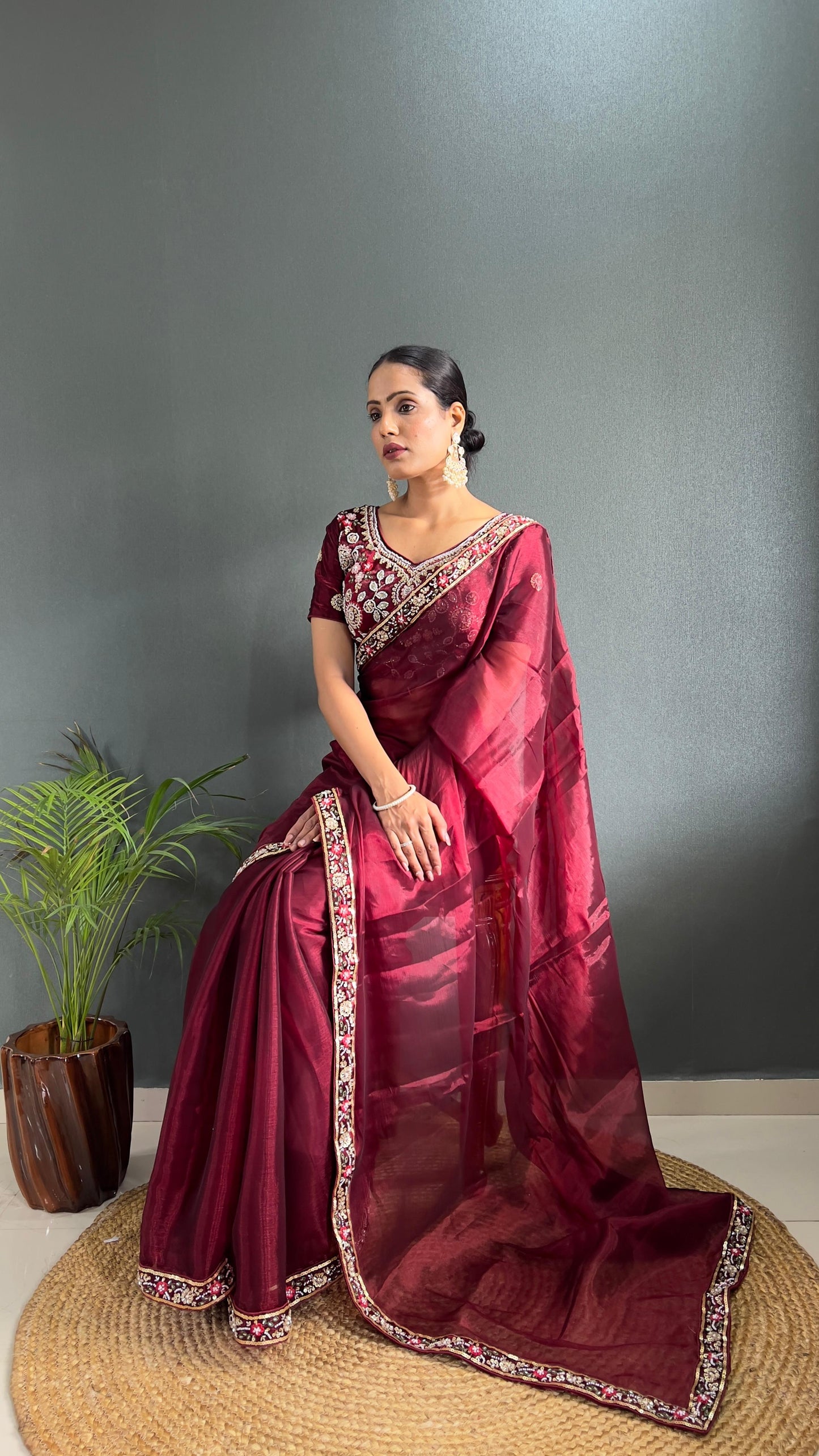 Demanding Burberry Silk Red Color Handwork Border Saree