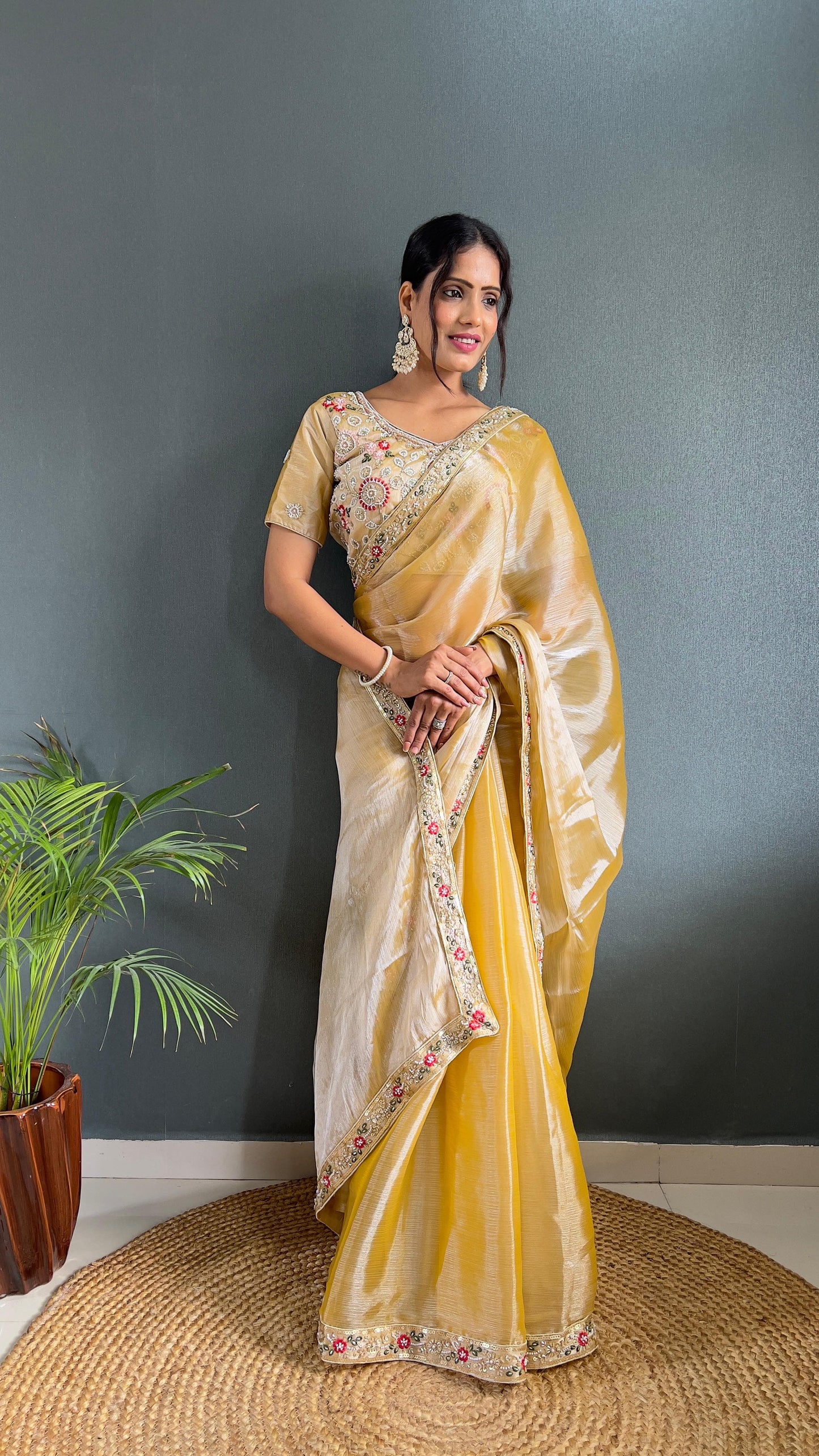 Demanding Burberry Silk Mustard Color Handwork Border Saree