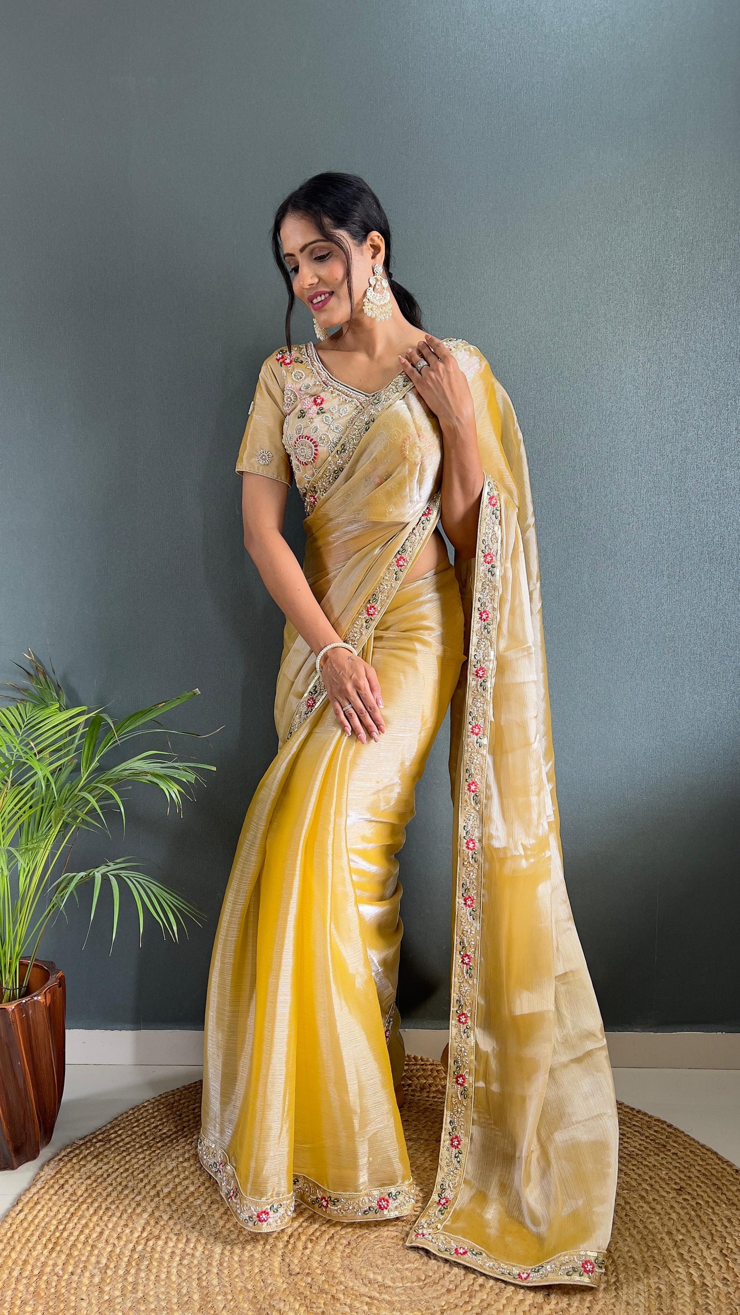 Demanding Burberry Silk Mustard Color Handwork Border Saree