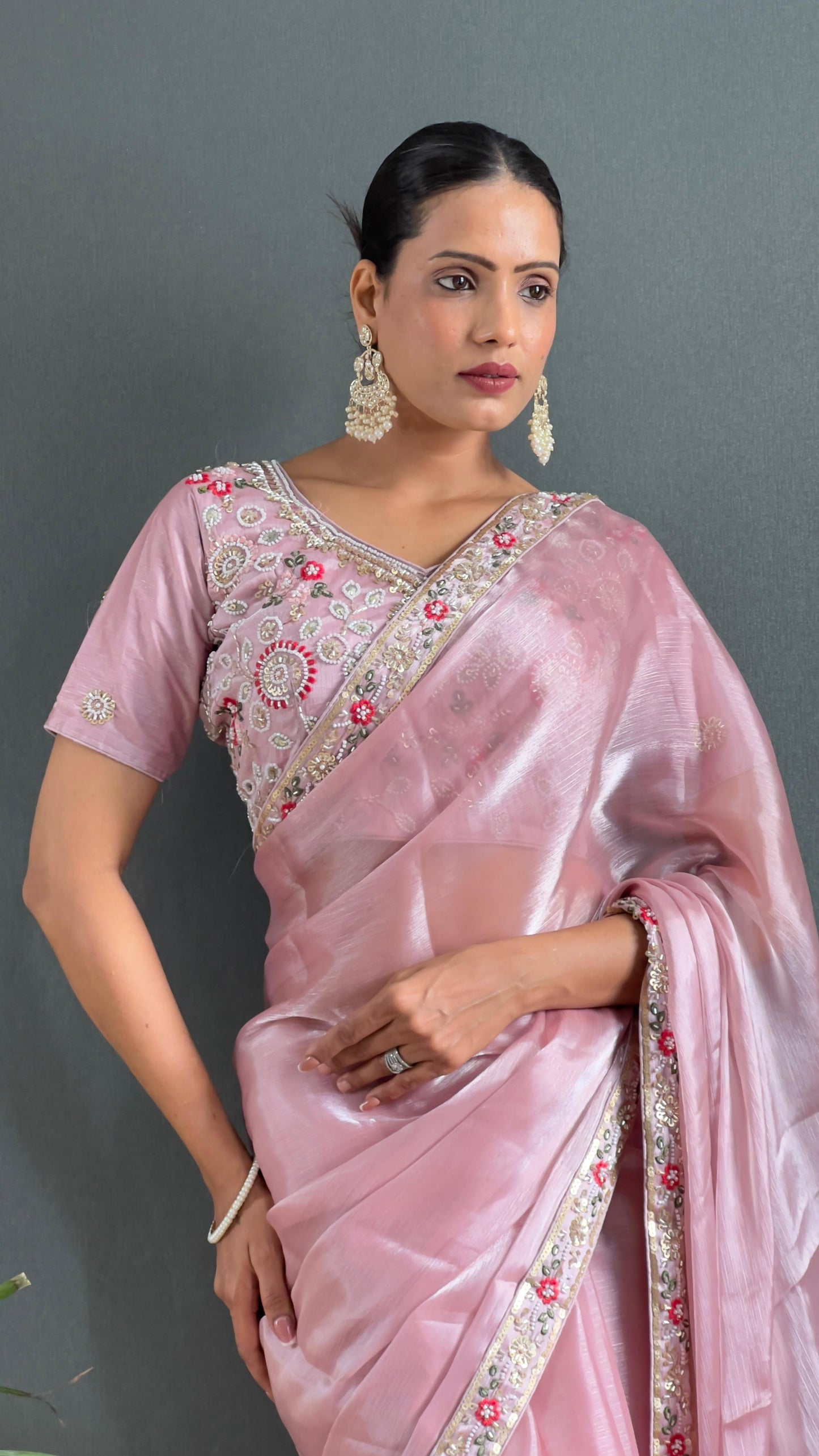 Demanding Burberry Silk Baby Pink Color Handwork Border Saree