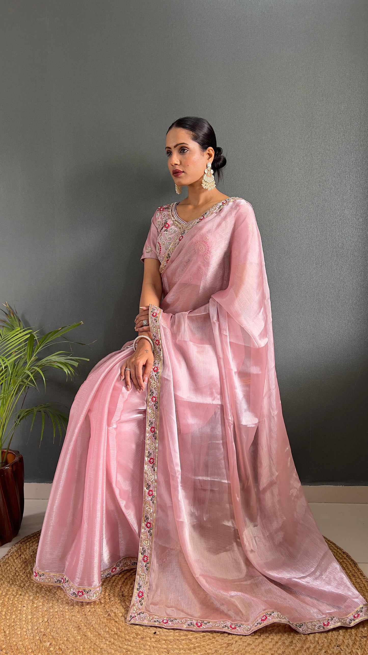 Demanding Burberry Silk Baby Pink Color Handwork Border Saree