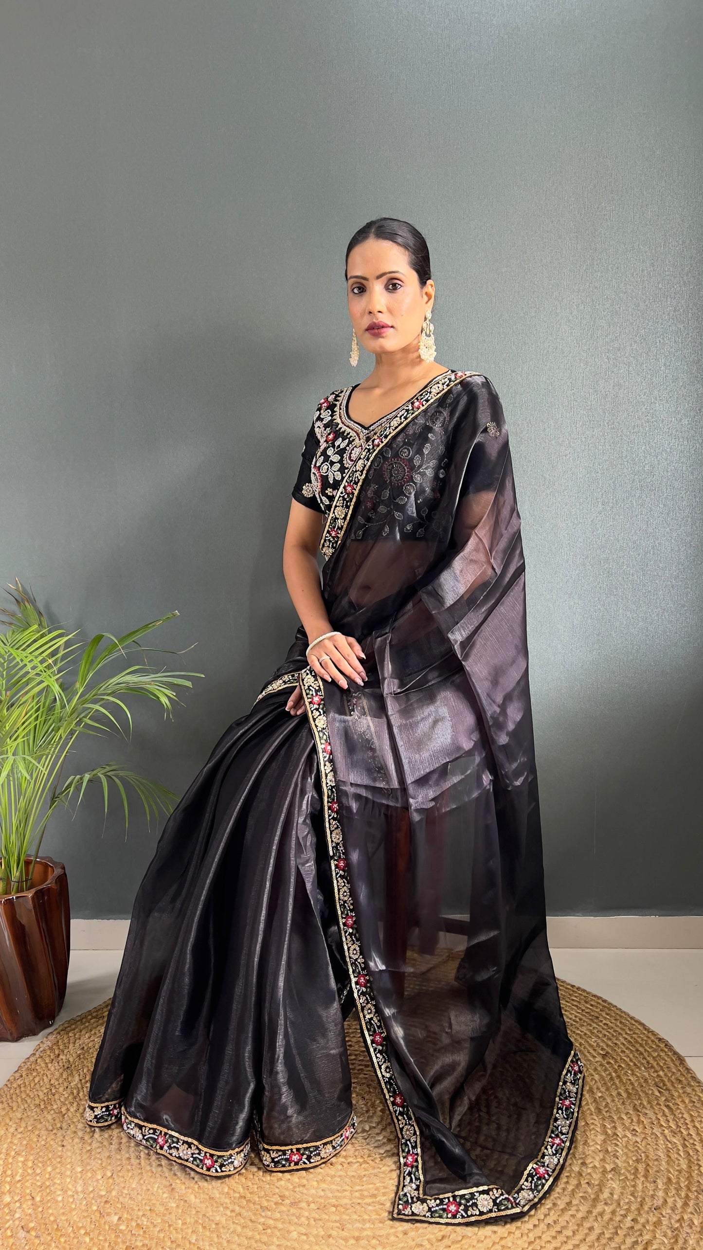 Demanding Burberry Silk Black Color Handwork Border Saree