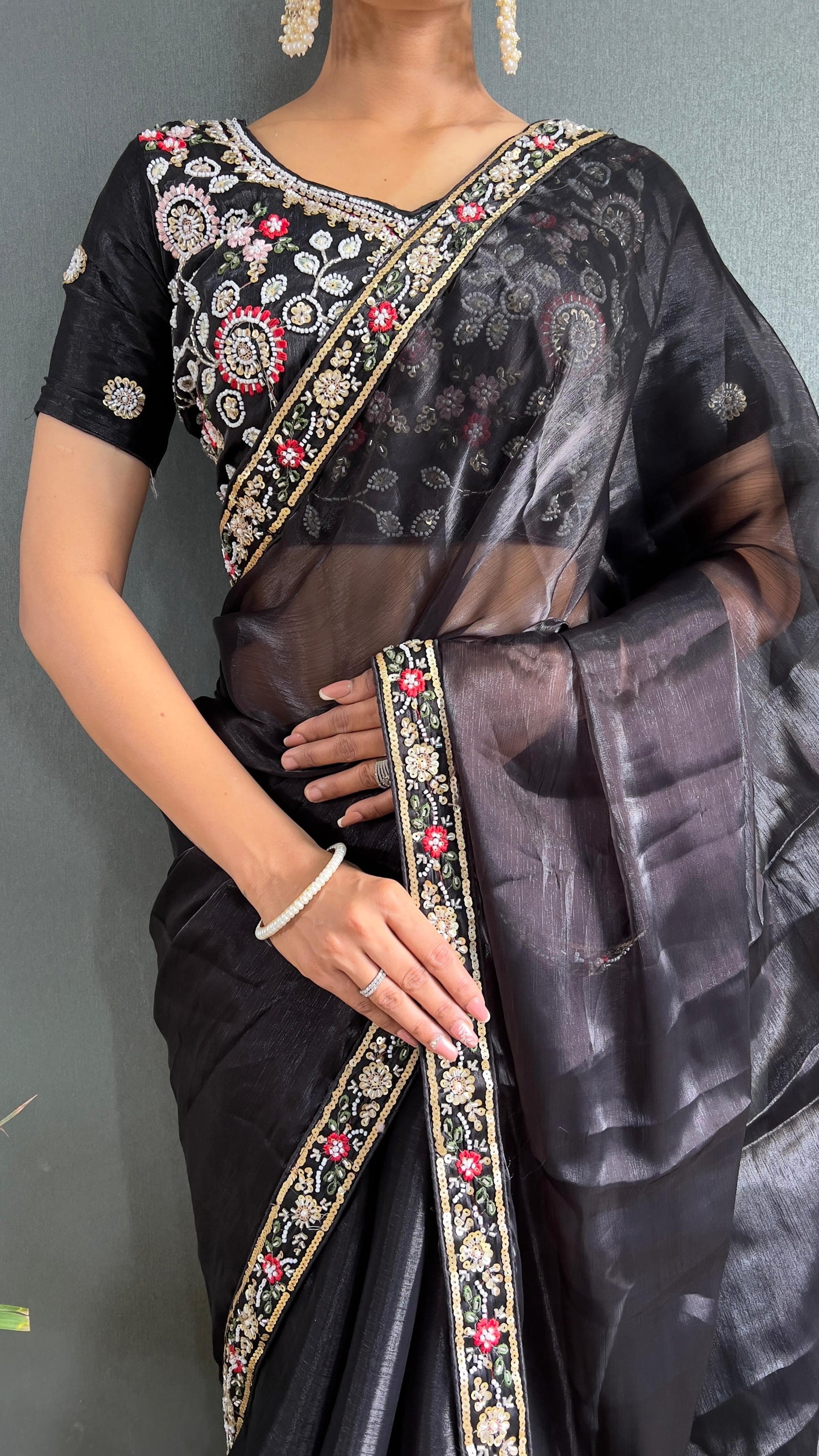 Demanding Burberry Silk Black Color Handwork Border Saree