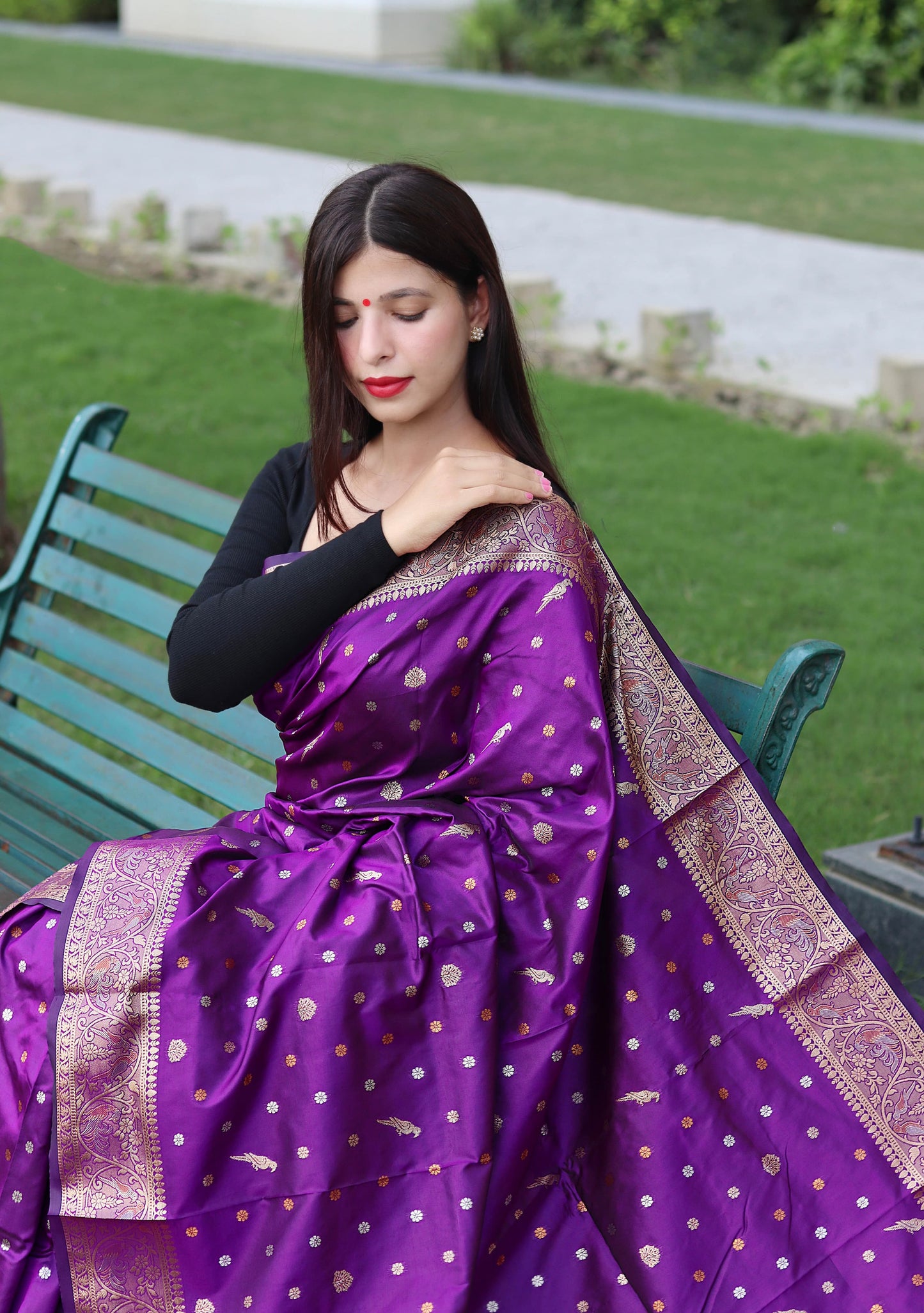 Classy Copper And Golden Zari Weave Purple Silk Saree