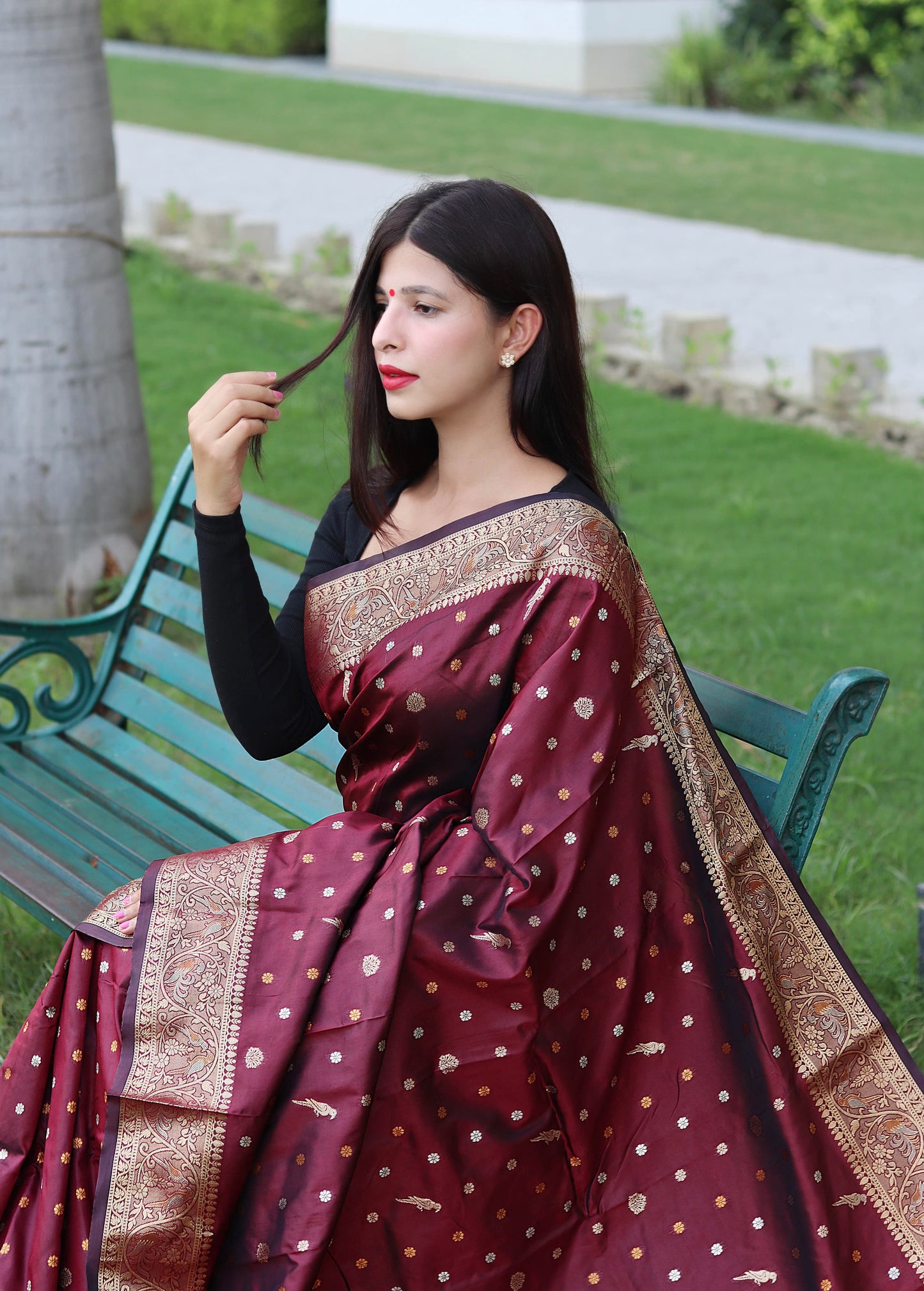 Classy Copper And Golden Zari Weave Maroon Silk Saree