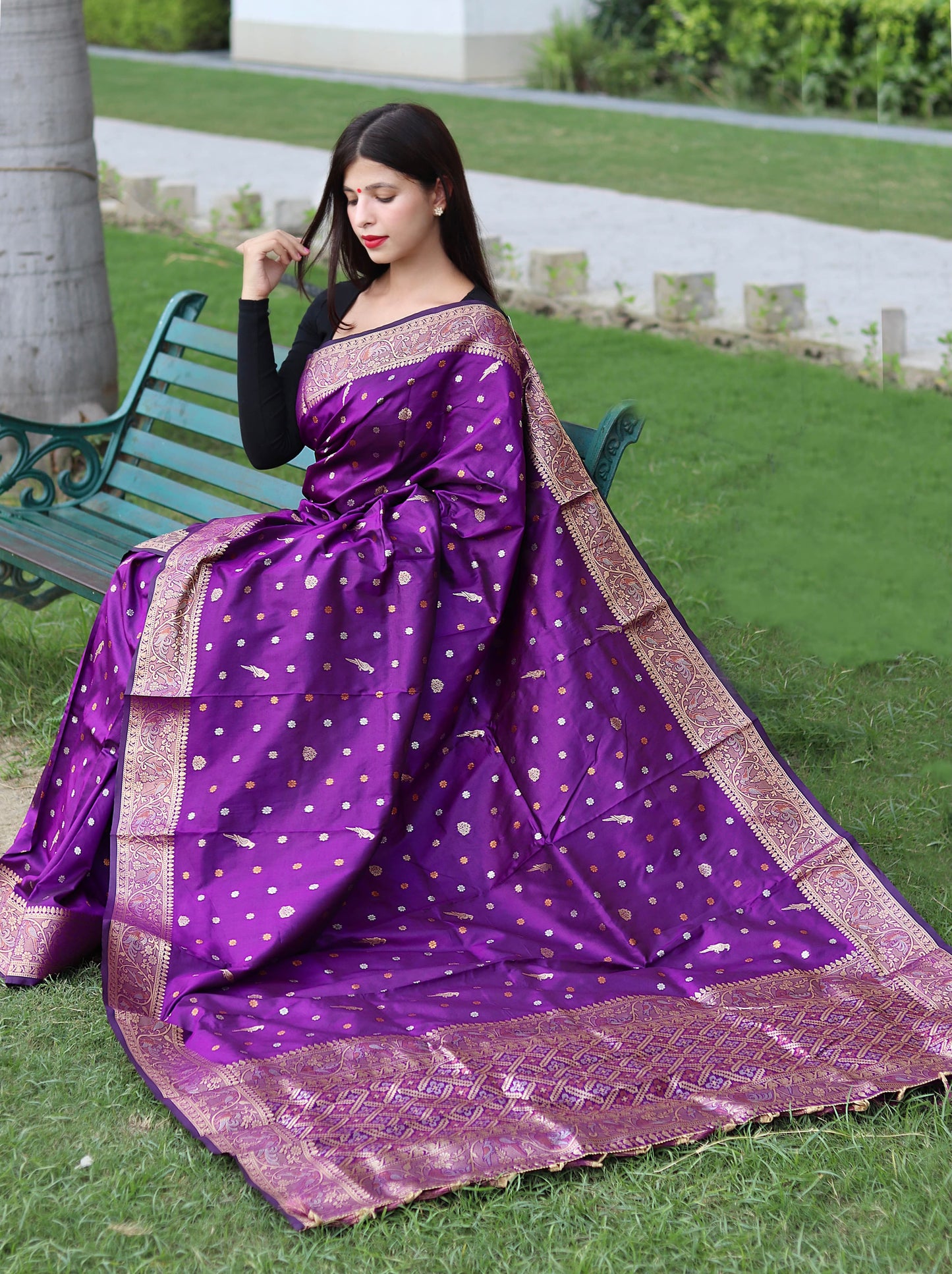 Classy Copper And Golden Zari Weave Purple Silk Saree