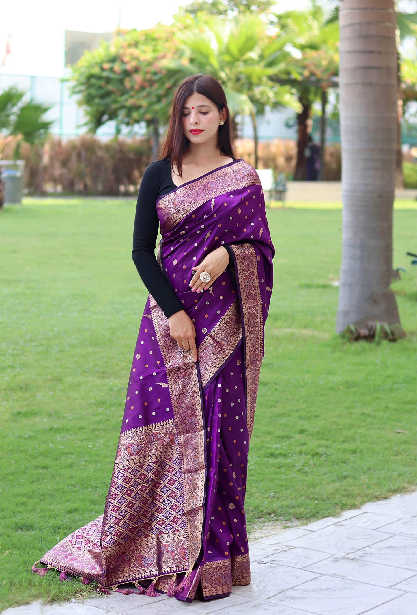 Classy Copper And Golden Zari Weave Purple Silk Saree