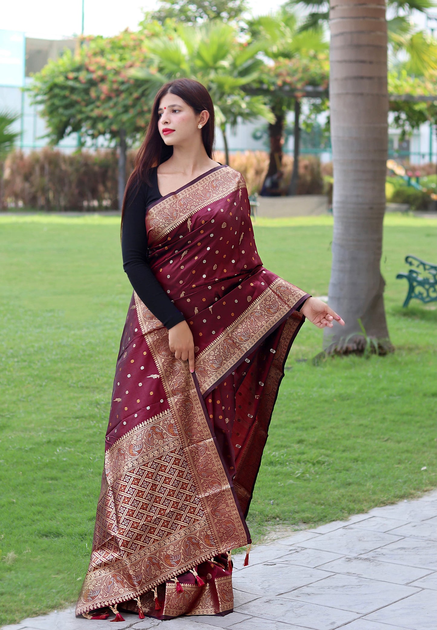 Classy Copper And Golden Zari Weave Maroon Silk Saree