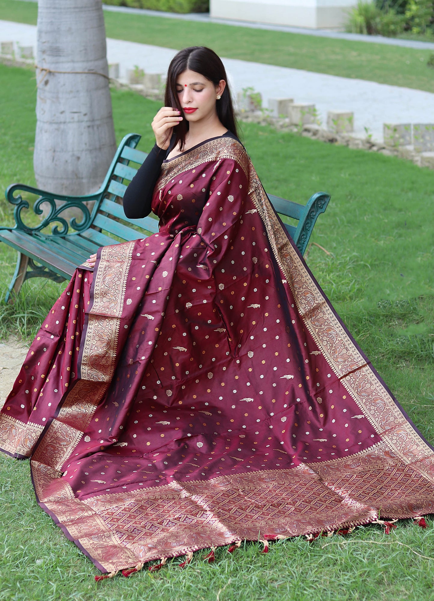 Classy Copper And Golden Zari Weave Maroon Silk Saree