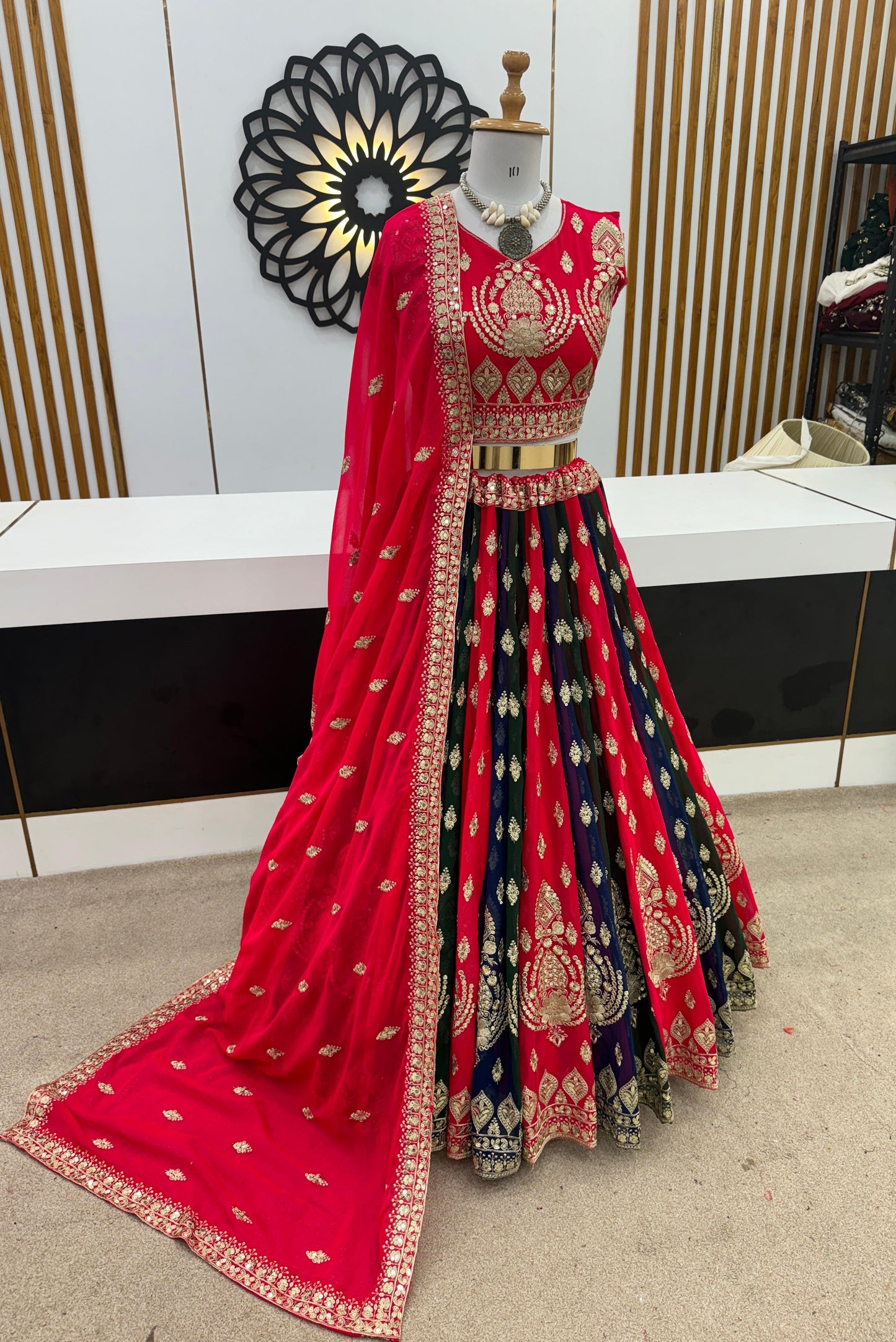 Occasion wear Heavy Work Multi With Red Color Lehenga Choli