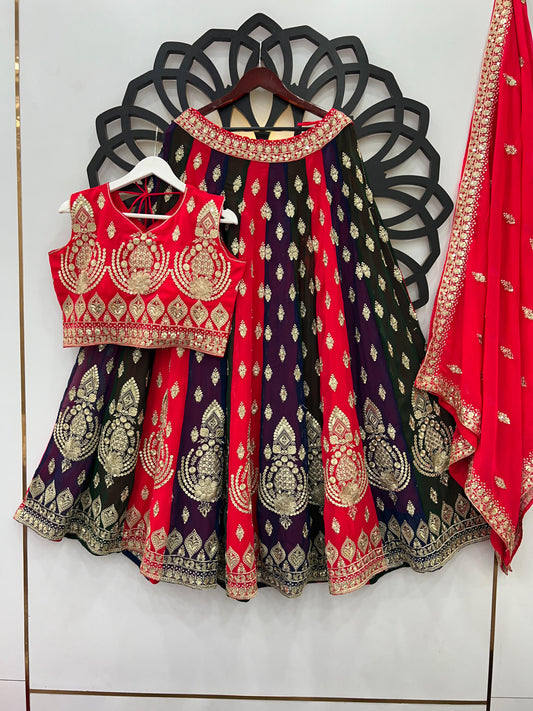 Occasion wear Heavy Work Multi With Red Color Lehenga Choli