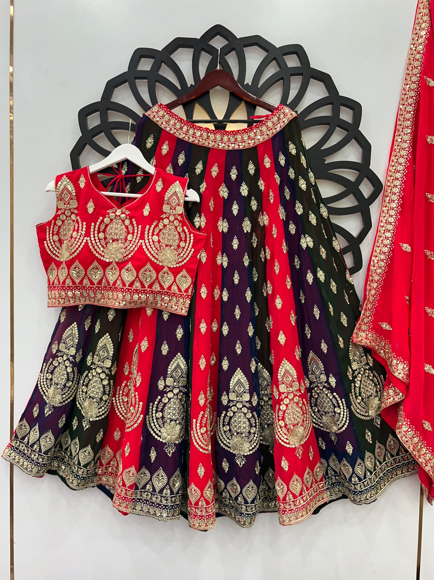 Occasion wear Heavy Work Multi With Red Color Lehenga Choli