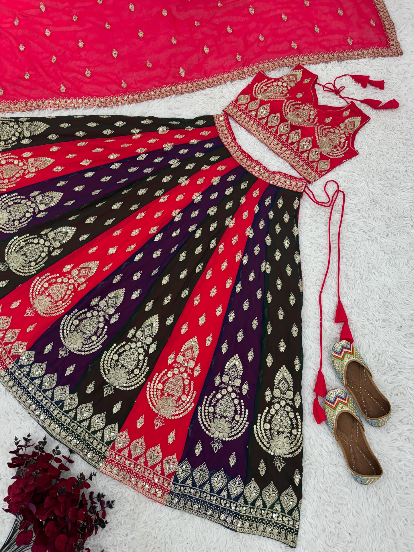 Occasion wear Heavy Work Multi With Red Color Lehenga Choli